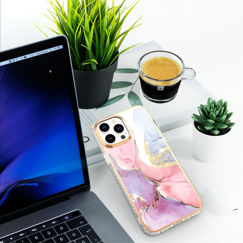 For Apple iPhone 13 Premium Marble Case Pink