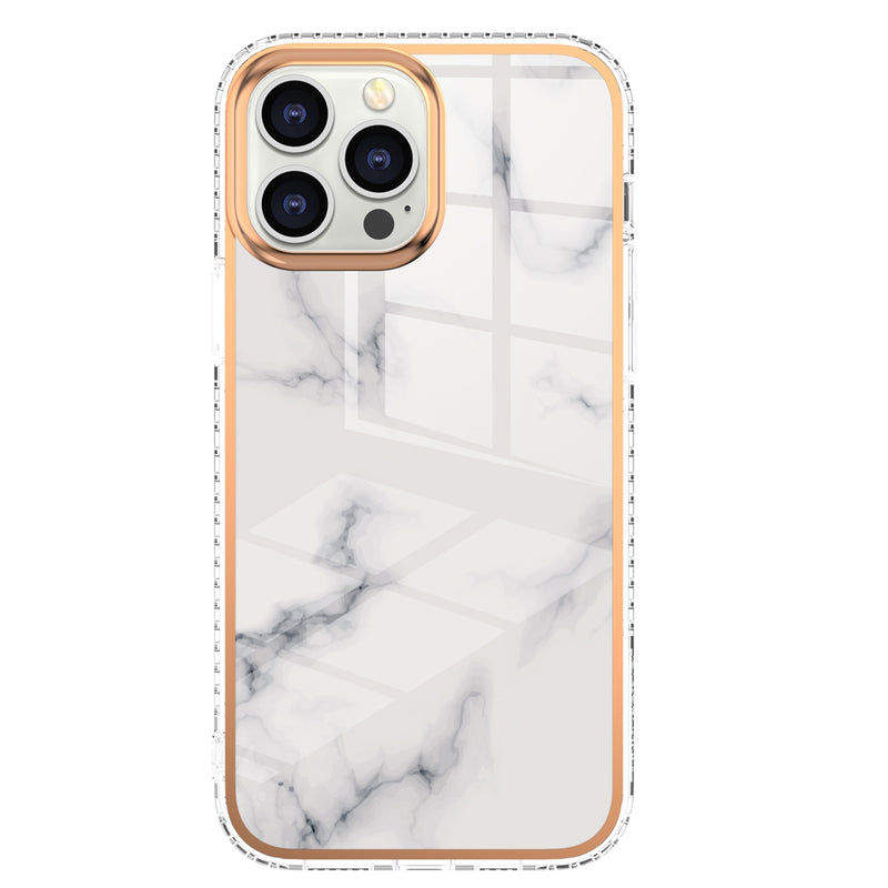 For Apple iPhone 14 Pro Max Premium Marble Case Classic White