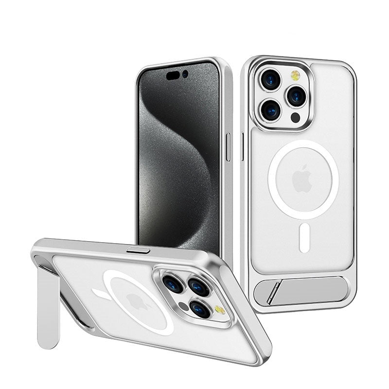 For Apple iPhone 14 Pro Aokus Magsafe Smudge Proof Stand Case Silver-www.firsthelptech.ie