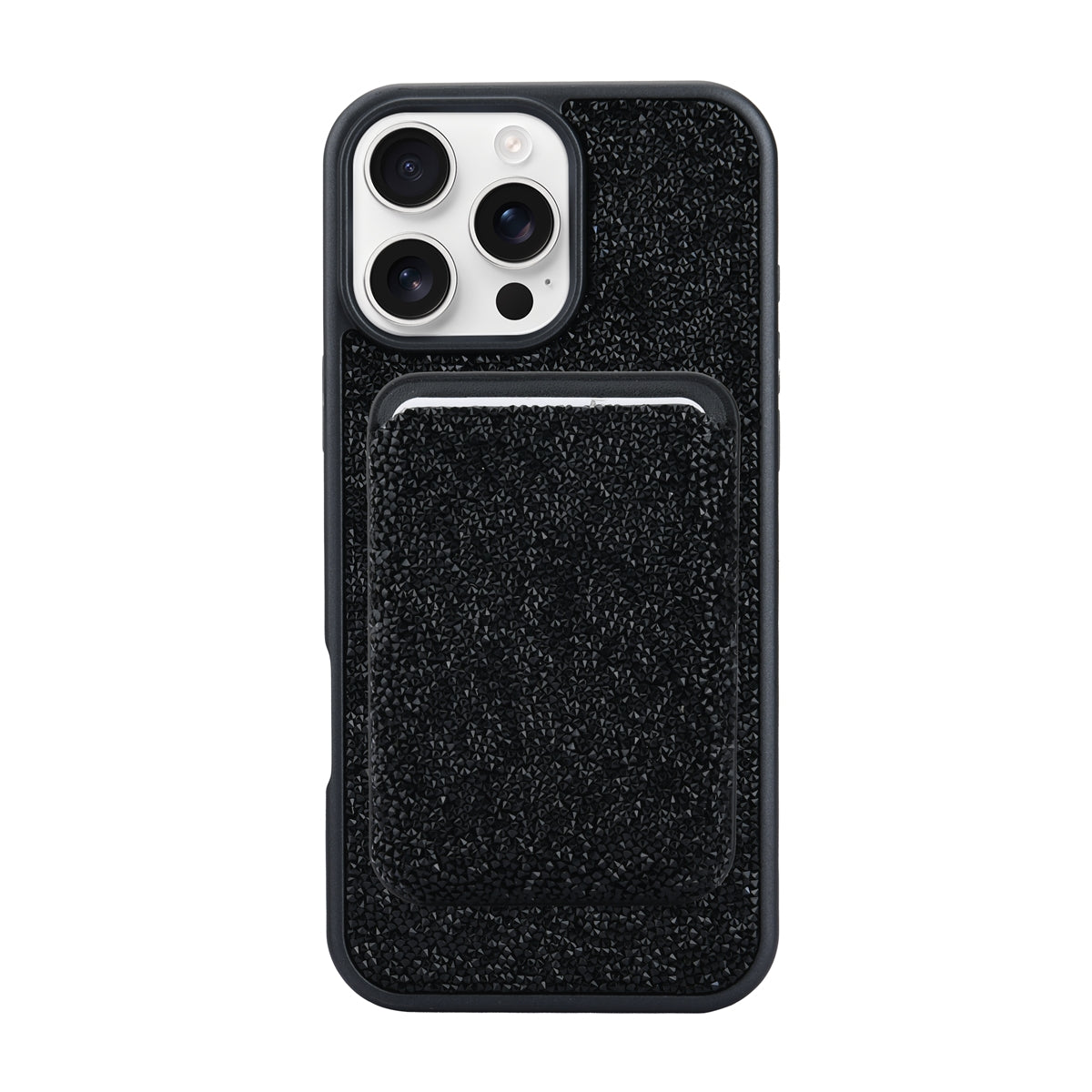 For Apple iPhone 15 Premium Magsafe Glitter Case With Card Wallet Black