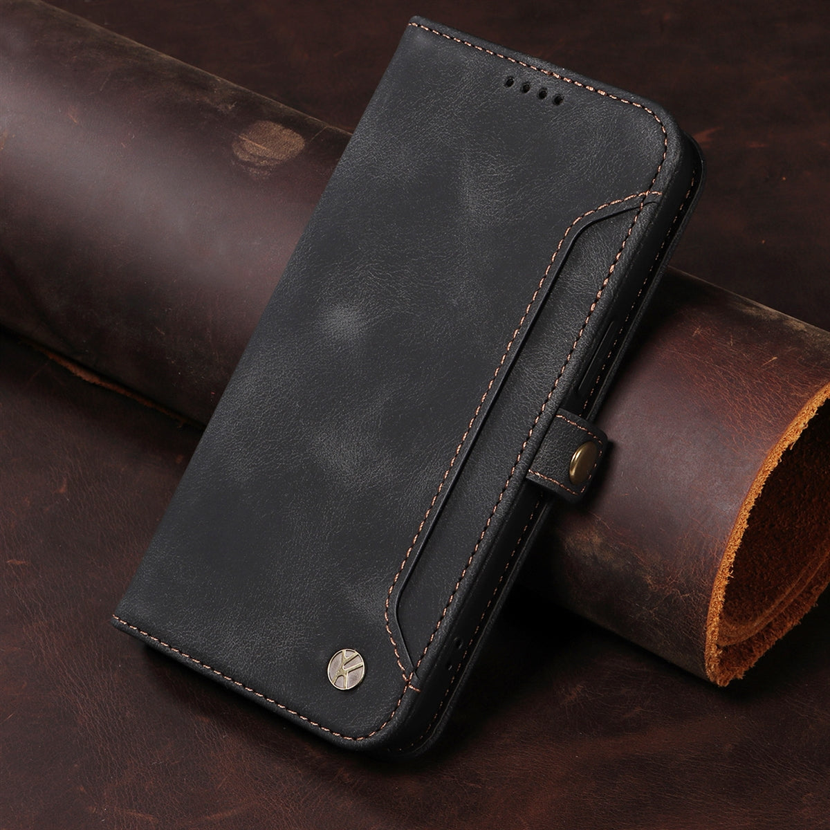 For Apple iPhone 15 Plus Aokus YK Series Leather Wallet case Black