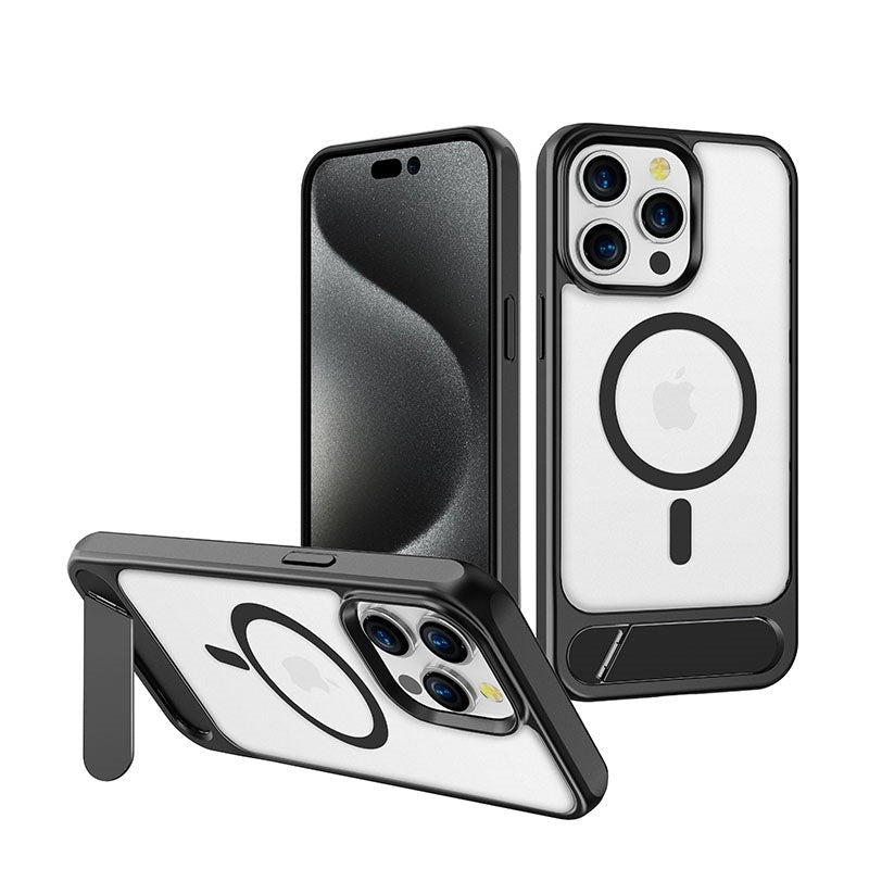 For Apple iPhone 15 Plus Aokus Magsafe Smudge Proof Stand Case Black-www.firsthelptech.ie