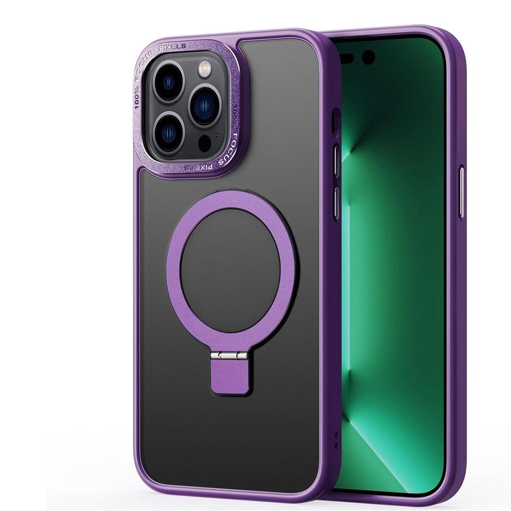 For Apple iPhone 15 Pro Max Skin-Feel Magsafe Ring Stand Case Purple