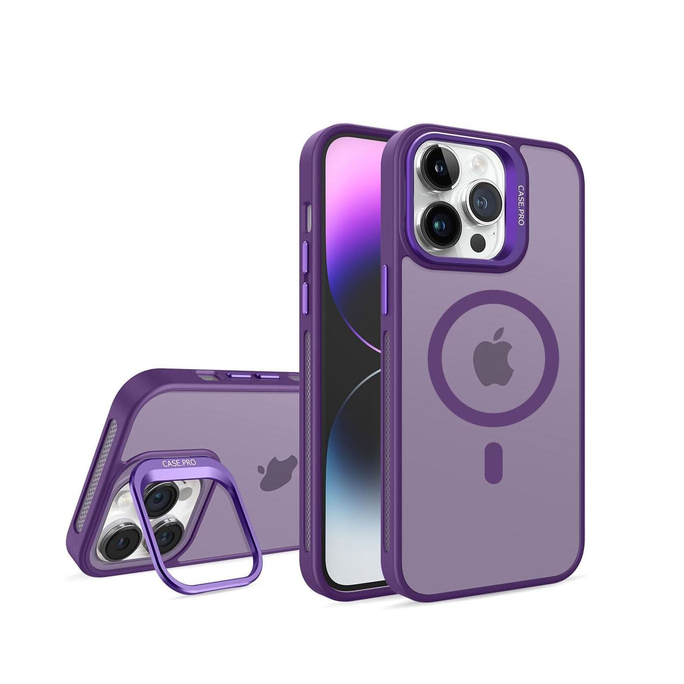 For Apple iPhone 15 Pro Max Skin-Feel Camera Holder Magsafe Case Purple