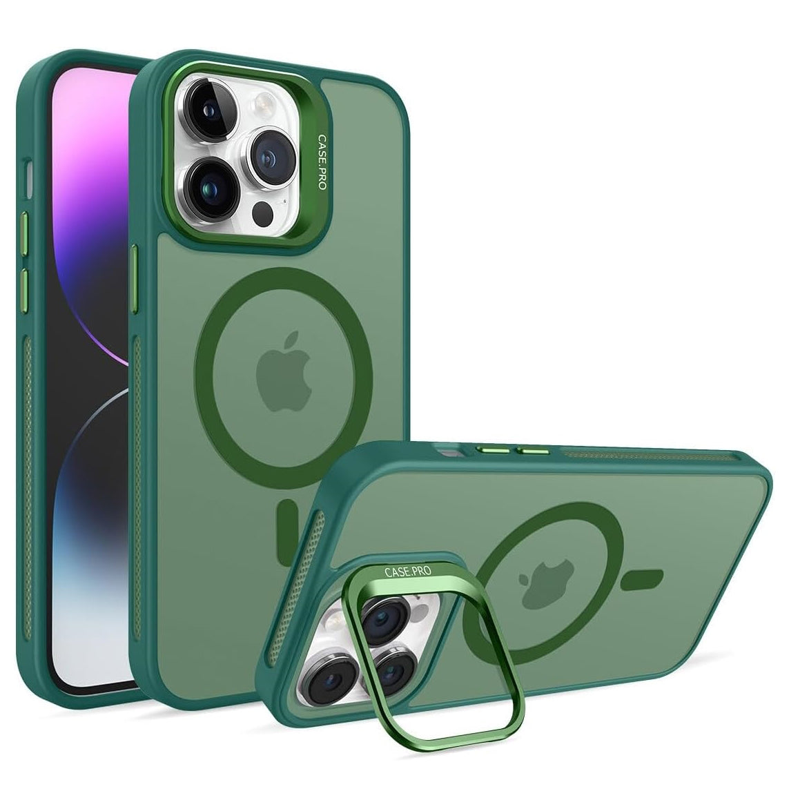 For Apple iPhone 15 Skin-Feel Camera Lens Holder Magsafe Case Green-www.firsthelptech.ie