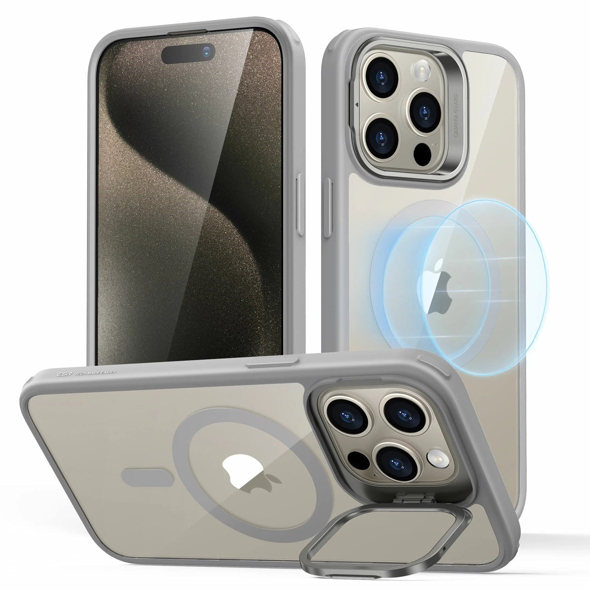 For Apple iPhone 15 Skin-Feel Camera Lens Holder Magsafe Case Transparent-www.firsthelptech.ie