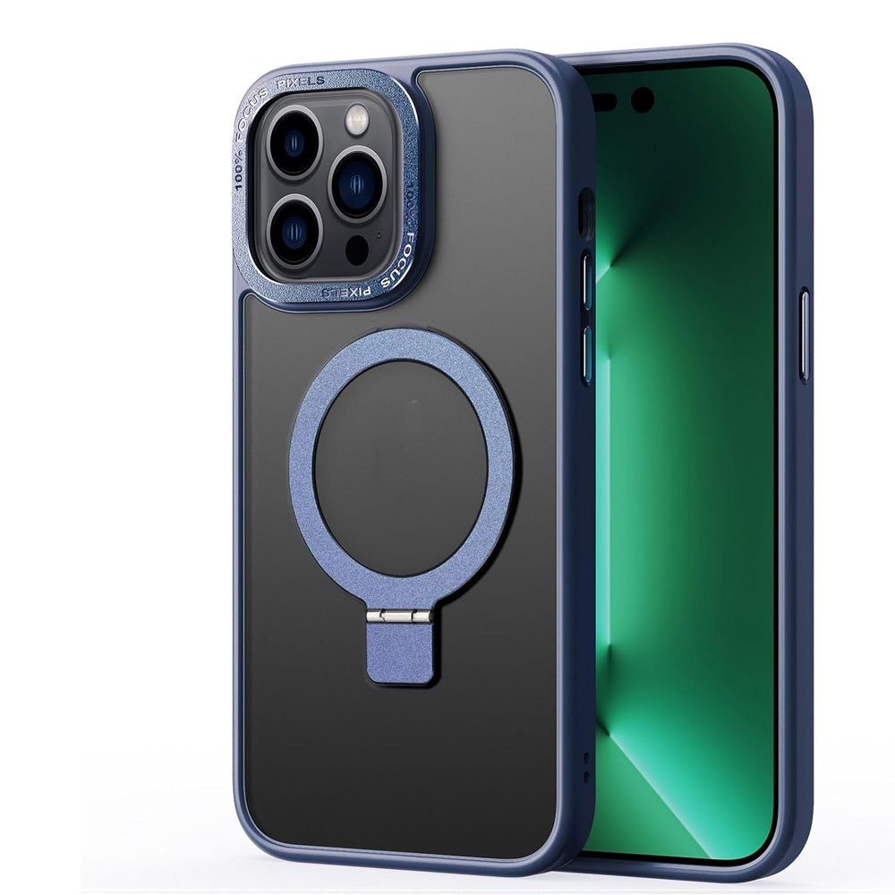 For Apple iPhone 16E Skin-Feel Magsafe Ring Stand Case Blue