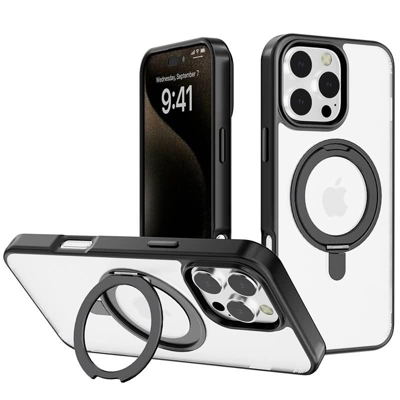 For Apple iPhone 16 Pro Max Rotating Smooth Transparent Stand Case Black