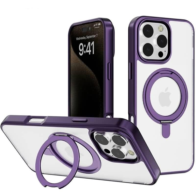 For Apple iPhone 16 Pro Max Rotating Smooth Transparent Stand Case Purple