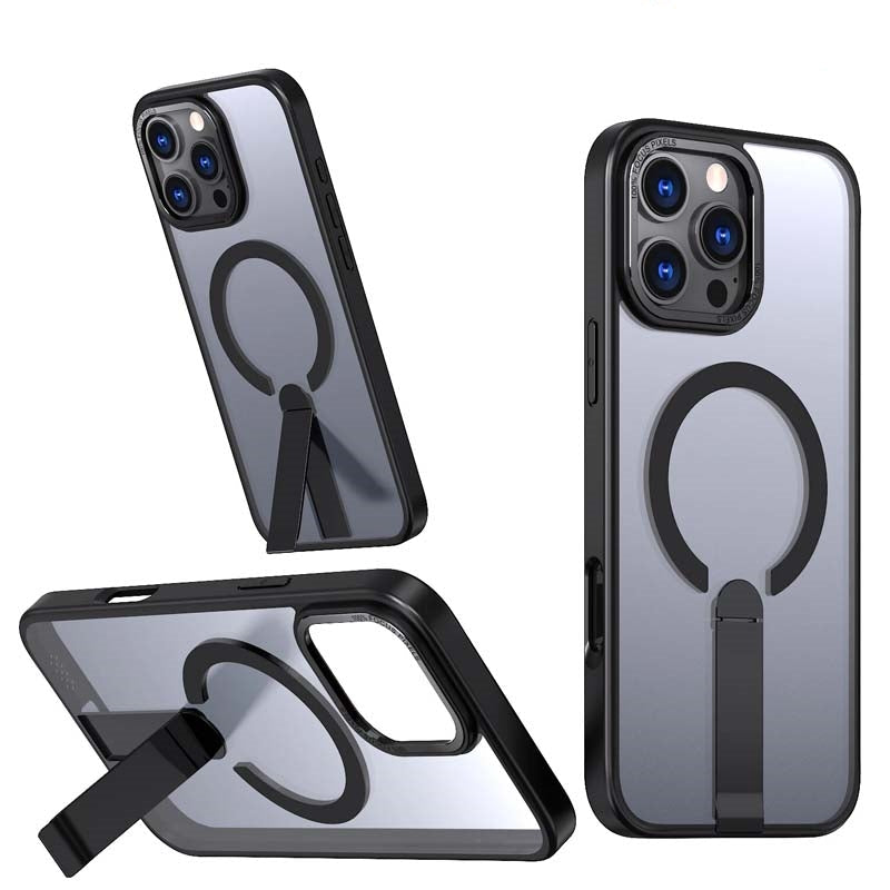 For Apple iPhone 16 Pro Premium N52 Magsafe Magnetic Case with Stand Black