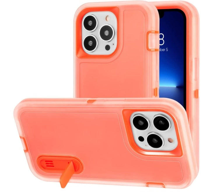 For Apple iPhone 15 Triple Defender with Stander Case Orange