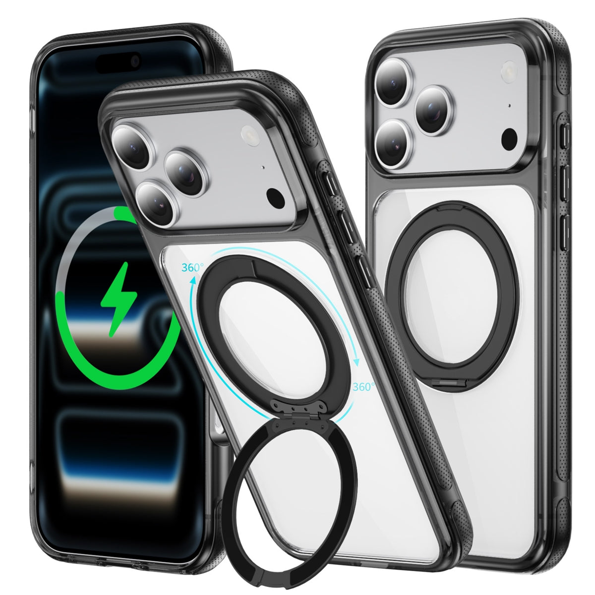 For Apple iPhone 17 Pro Max iShield Magsafe Rotating Stand Case Black