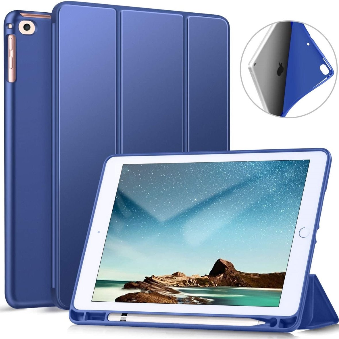 For Apple iPad Air 13 6th Gen 2024 Ultra Slim Tri Fold Wallet Case With Pen Holder Blue