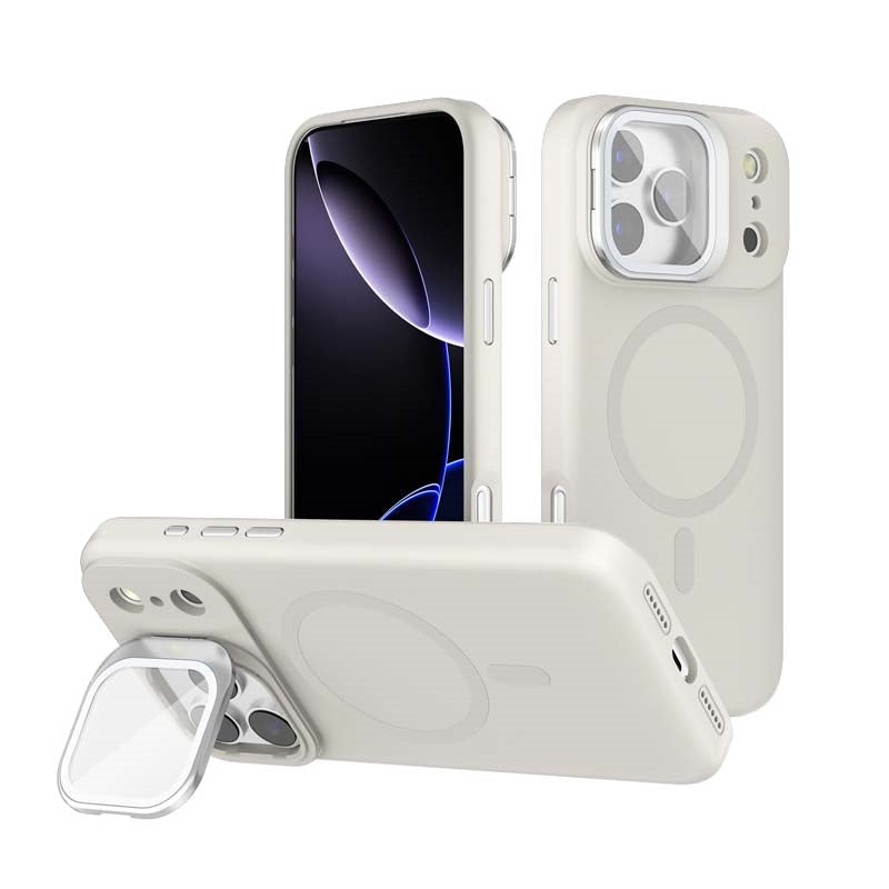 For Apple iPhone 16 Liquid Silicon With Camera Holder Magsafe Case White