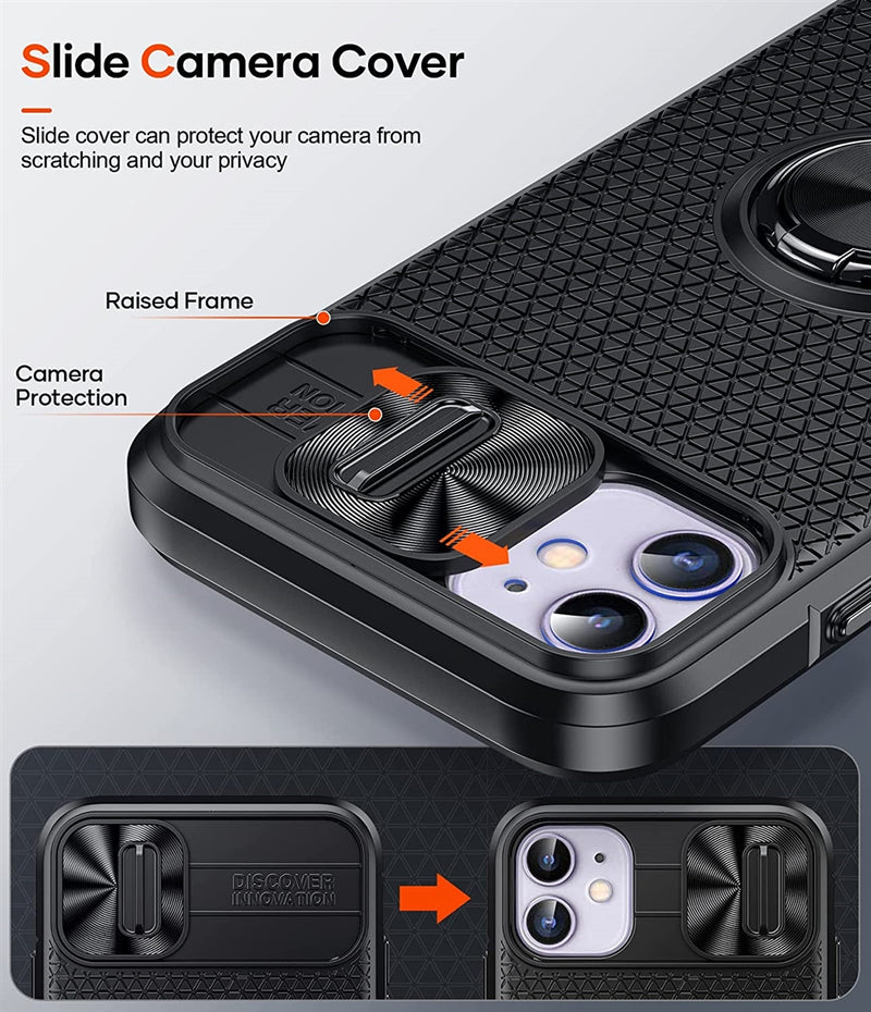 For Apple iPhone 13/14 Autofocus Slide Camera Cover Ring Case Red & Black