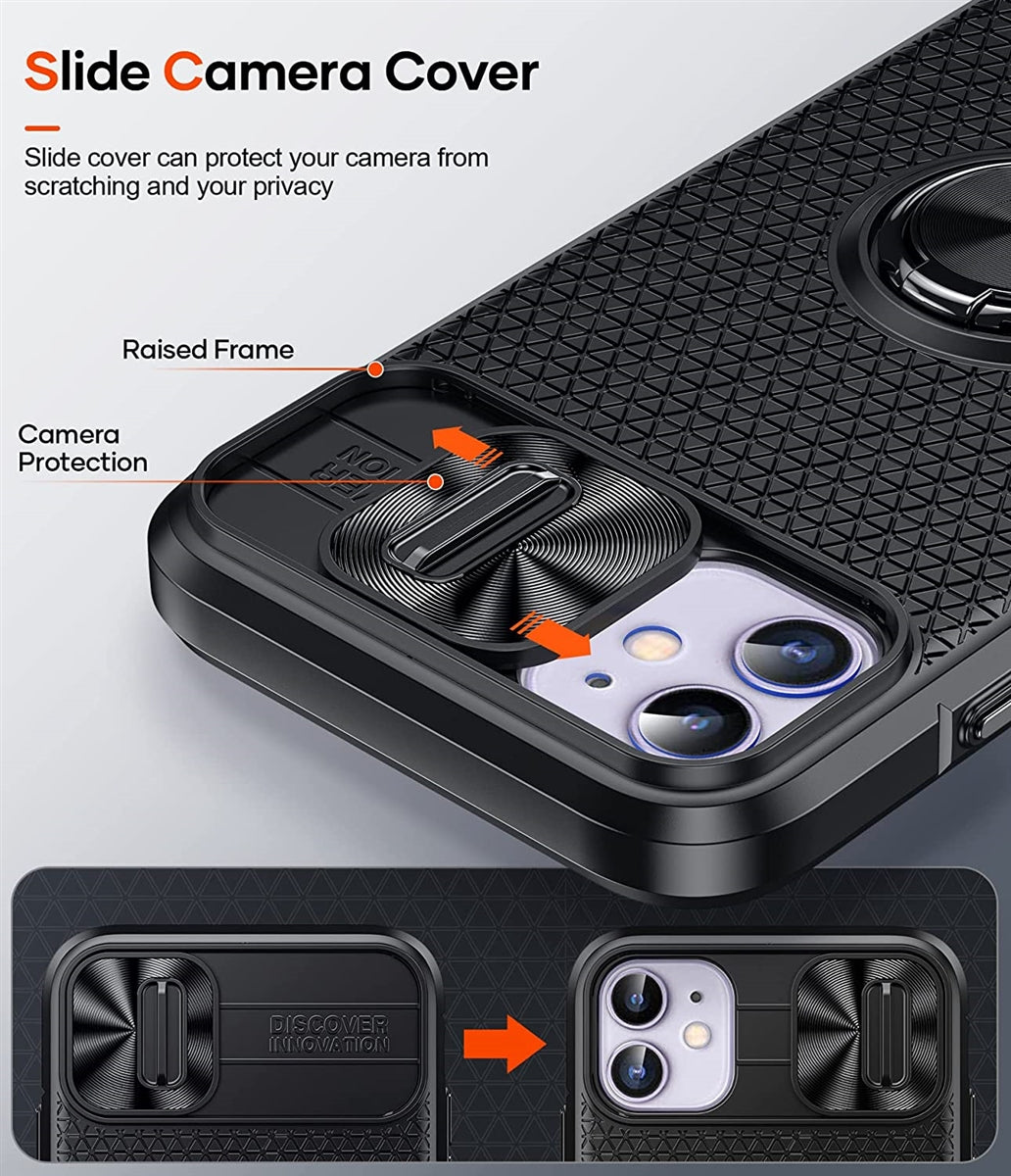 For Apple iPhone 12 Pro Max Autofocus Slide Camera Cover Ring Case Black