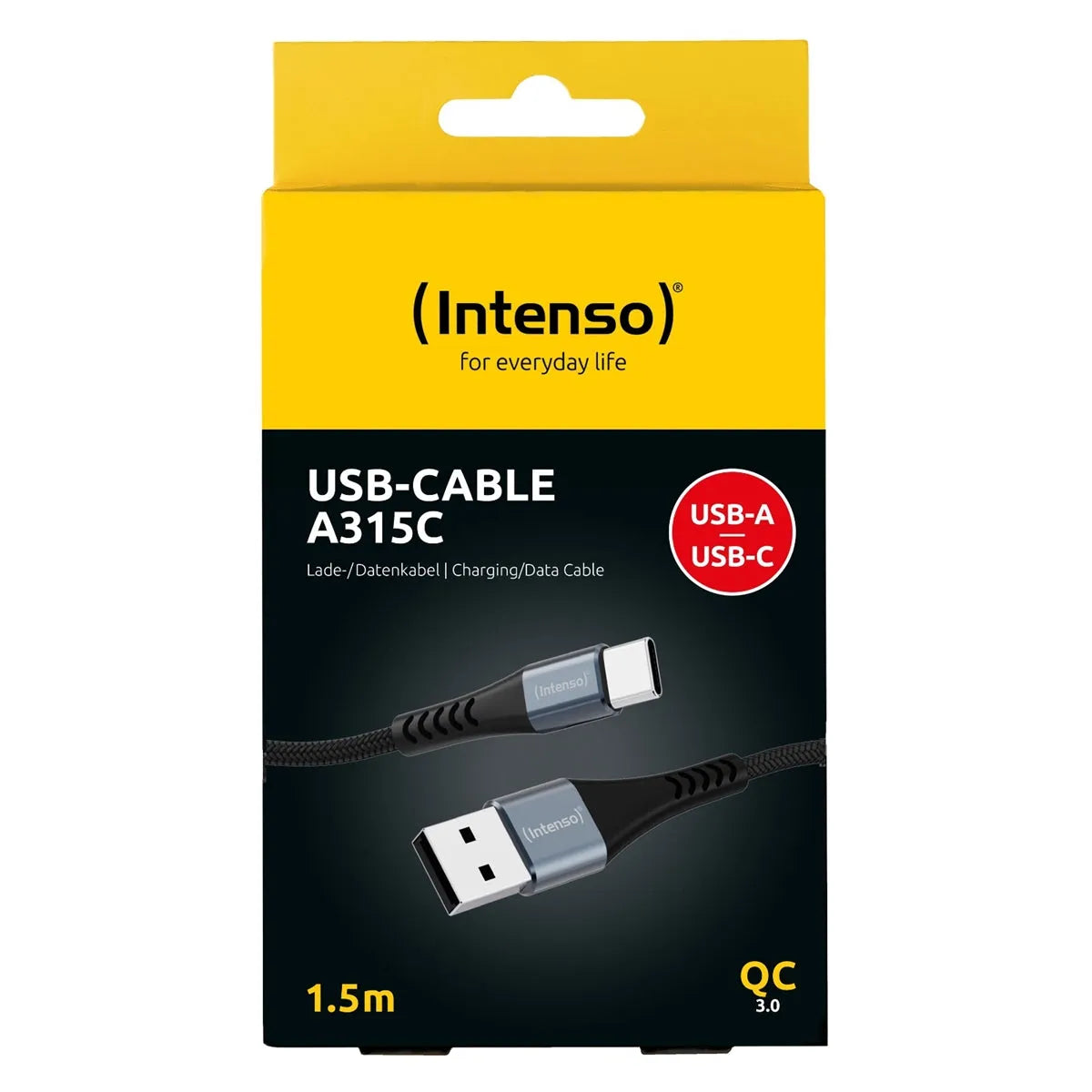 Intenso A315C Nylon Braided USB To C Cable 1.5m 60W Black