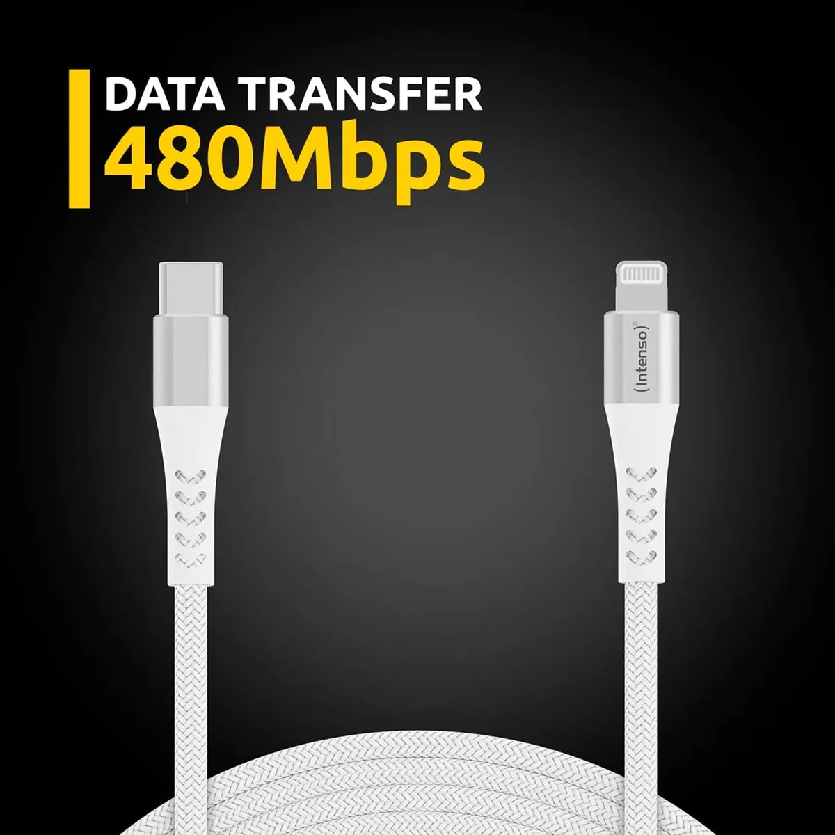 Intenso C315L MFI Certified Nylon Braided PD USB-C To Lightning Cable 1.5m 27W White