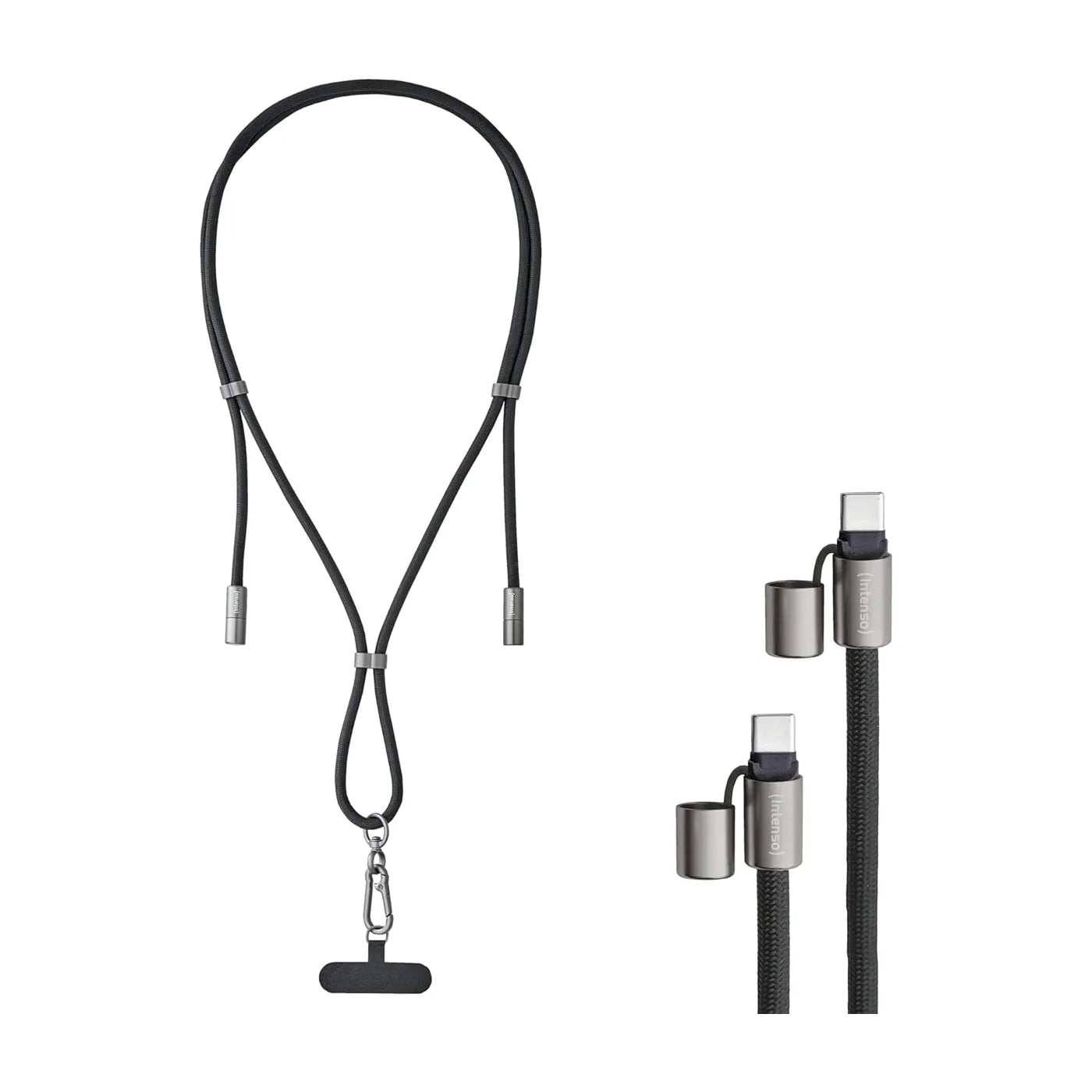 Intenso Nylon USB C-C Cell Phone Charging Lanyard 1.6m 60W Black