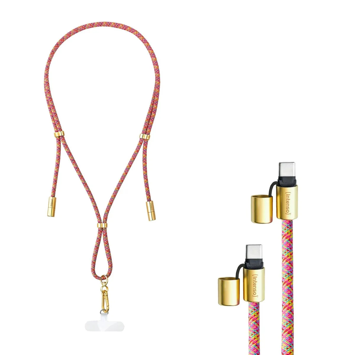 Intenso Nylon USB C-C Cell Phone Charging Lanyard 1.6m 60W Mix