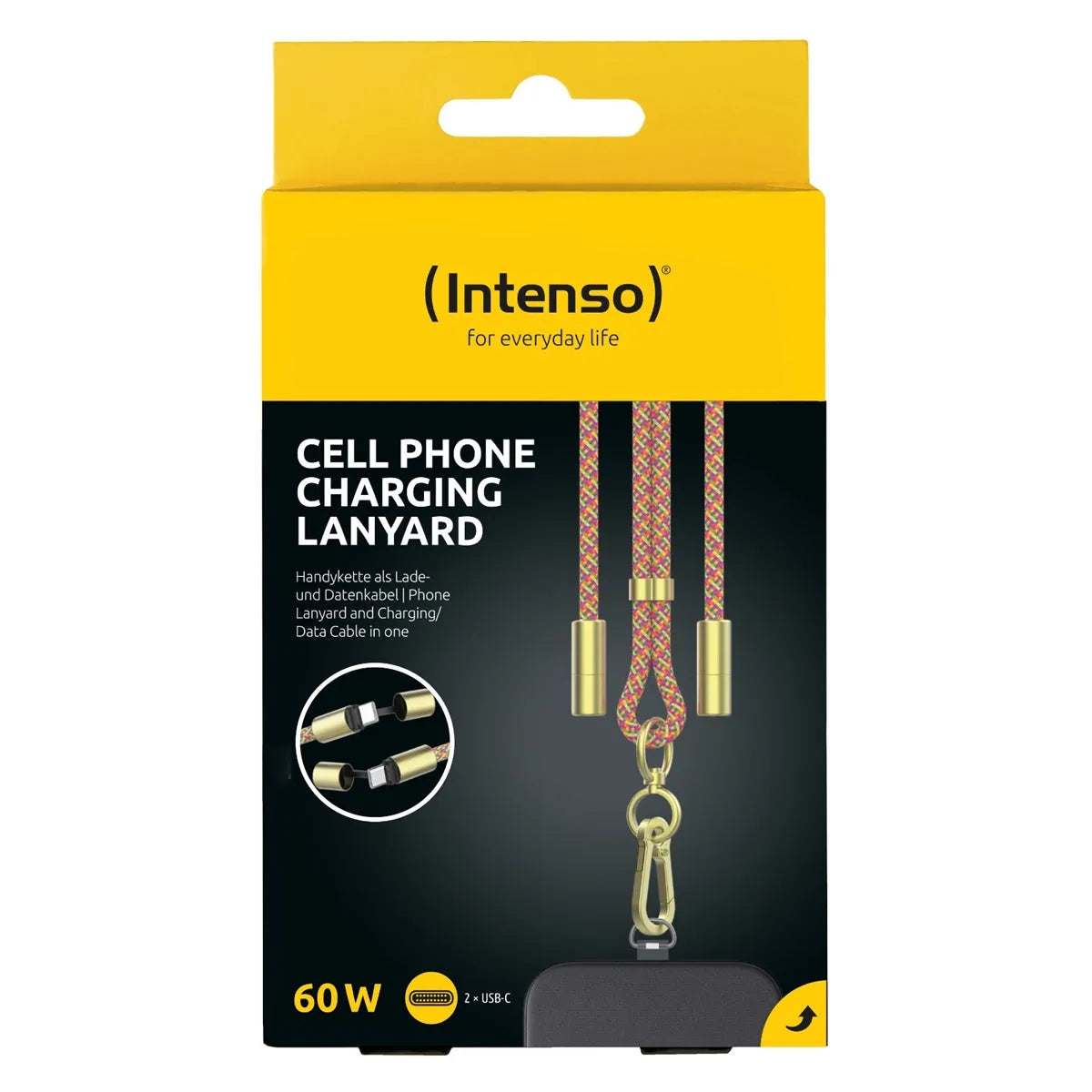 Intenso Nylon USB C-C Cell Phone Charging Lanyard 1.6m 60W Mix