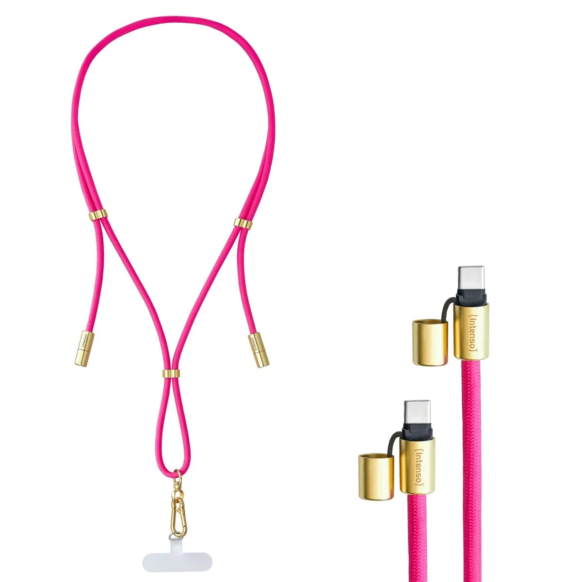 Intenso Nylon USB C-C Cell Phone Charging Lanyard 1.6m 60W Pink