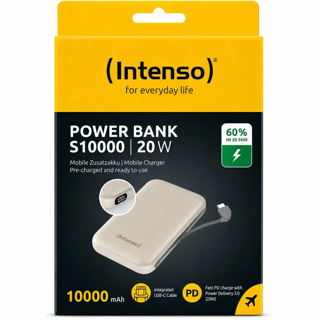Intenso Power Bank S10000 Beige With Integrated USB-C Cable