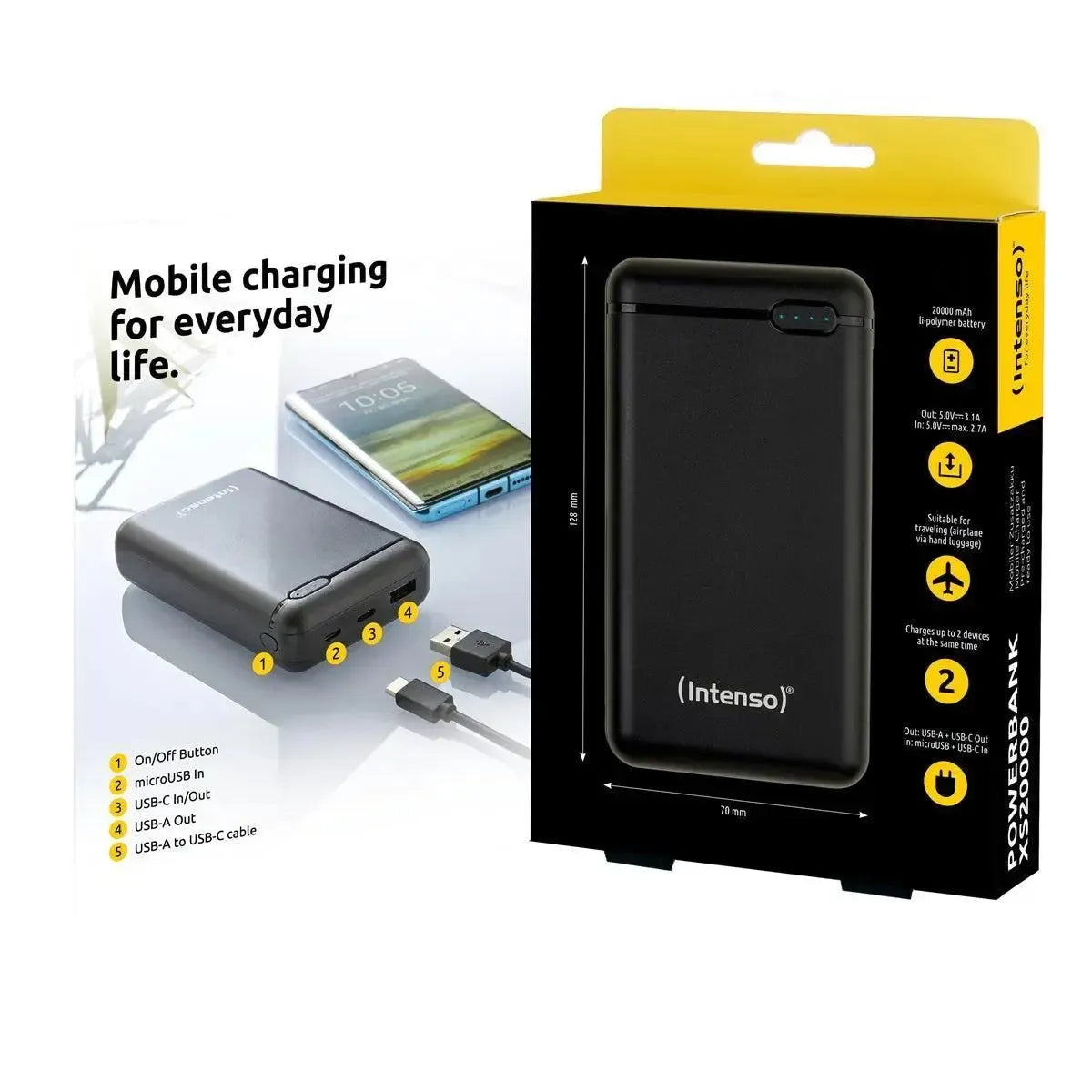 Intenso XS20000 15W Fast Charging Power Bank 20000 mAh Black