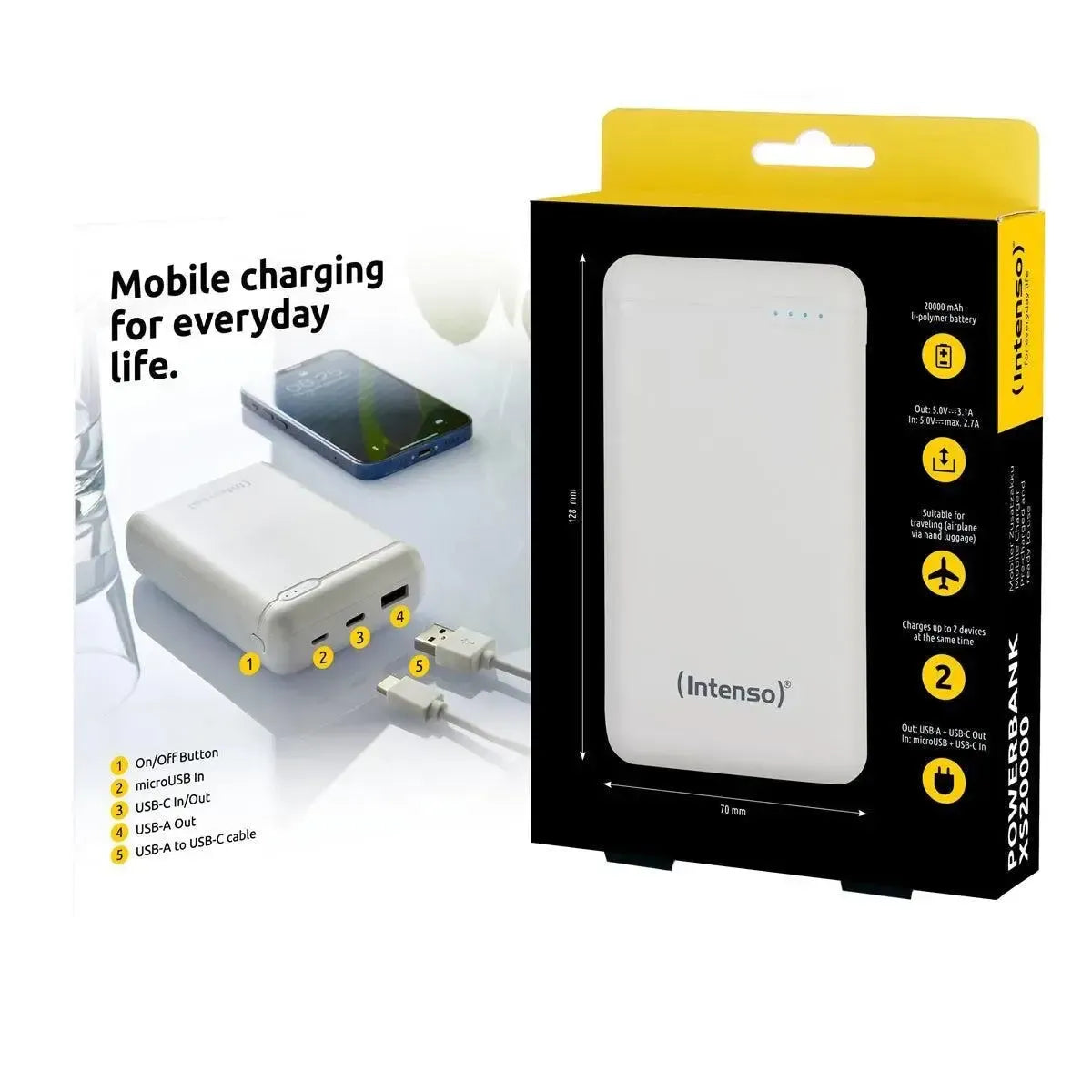 Intenso XS20000 15W Fast Charging Power Bank 20000 mAh White