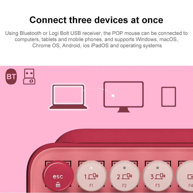 Logitech POP KEYS Round Button Bluetooth Mechanical Keyboard - Pink