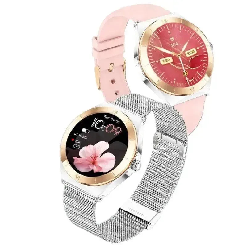 KSIX Lya Metal & Silicone Strap 1.19" AMOLED 5 Day Battery Smart Watch Silver / Pink