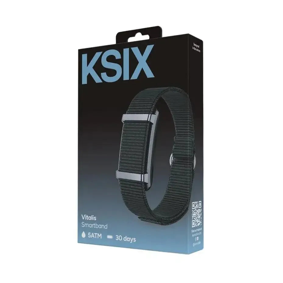 KSIX Vitalis Smartband 30-Day Battery Life Health Monitoring Notifications 5 ATM 2 Nylon Straps Black
