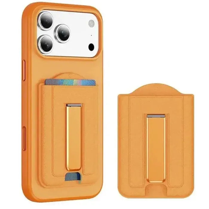 Leather Texture MagSafe Magnetic Folding Stand Phone Card Slots Holder Orange
