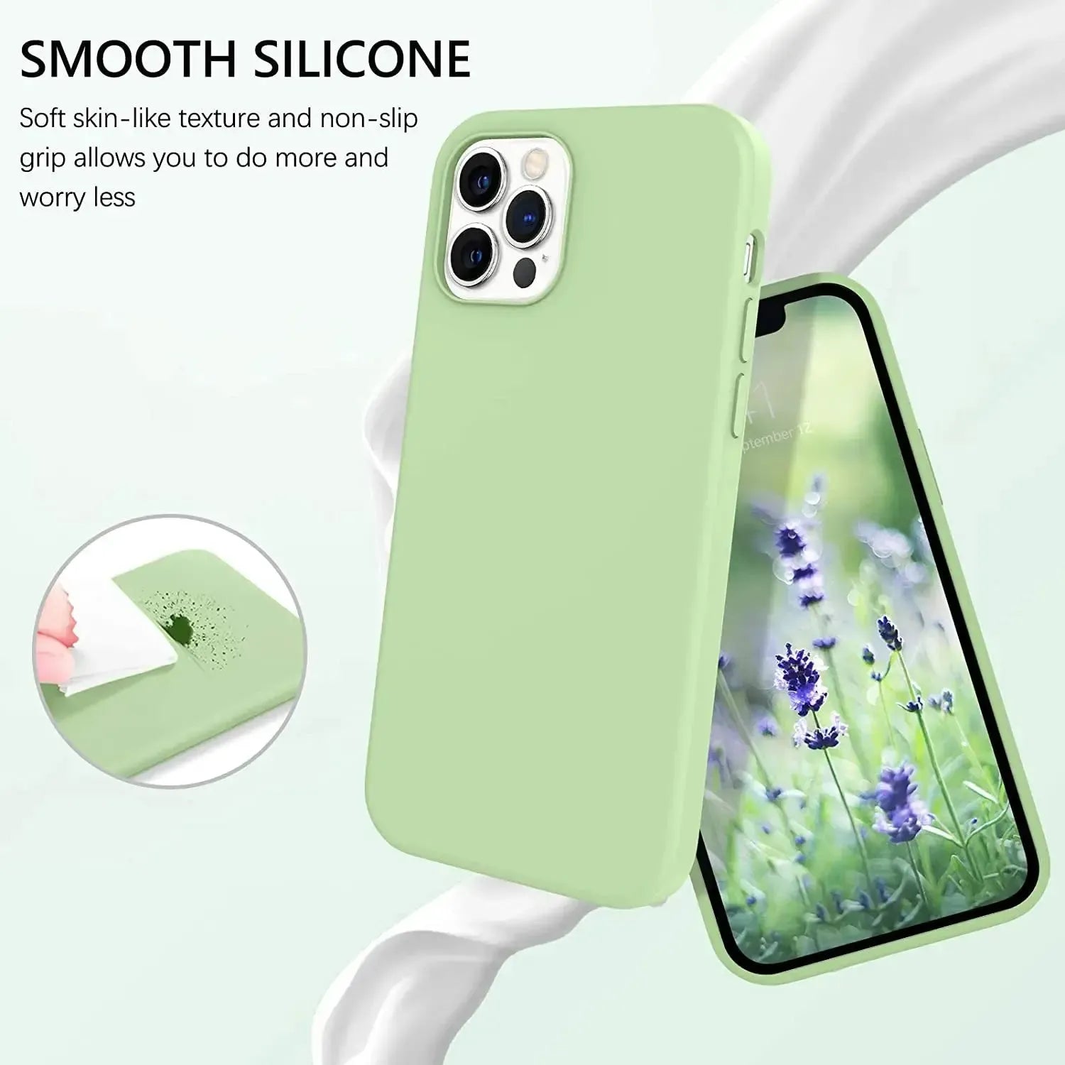 Liquid Silicone Case For Apple iPhone 12 Pro Max Luxury Thin Phone Cover - Matcha Green