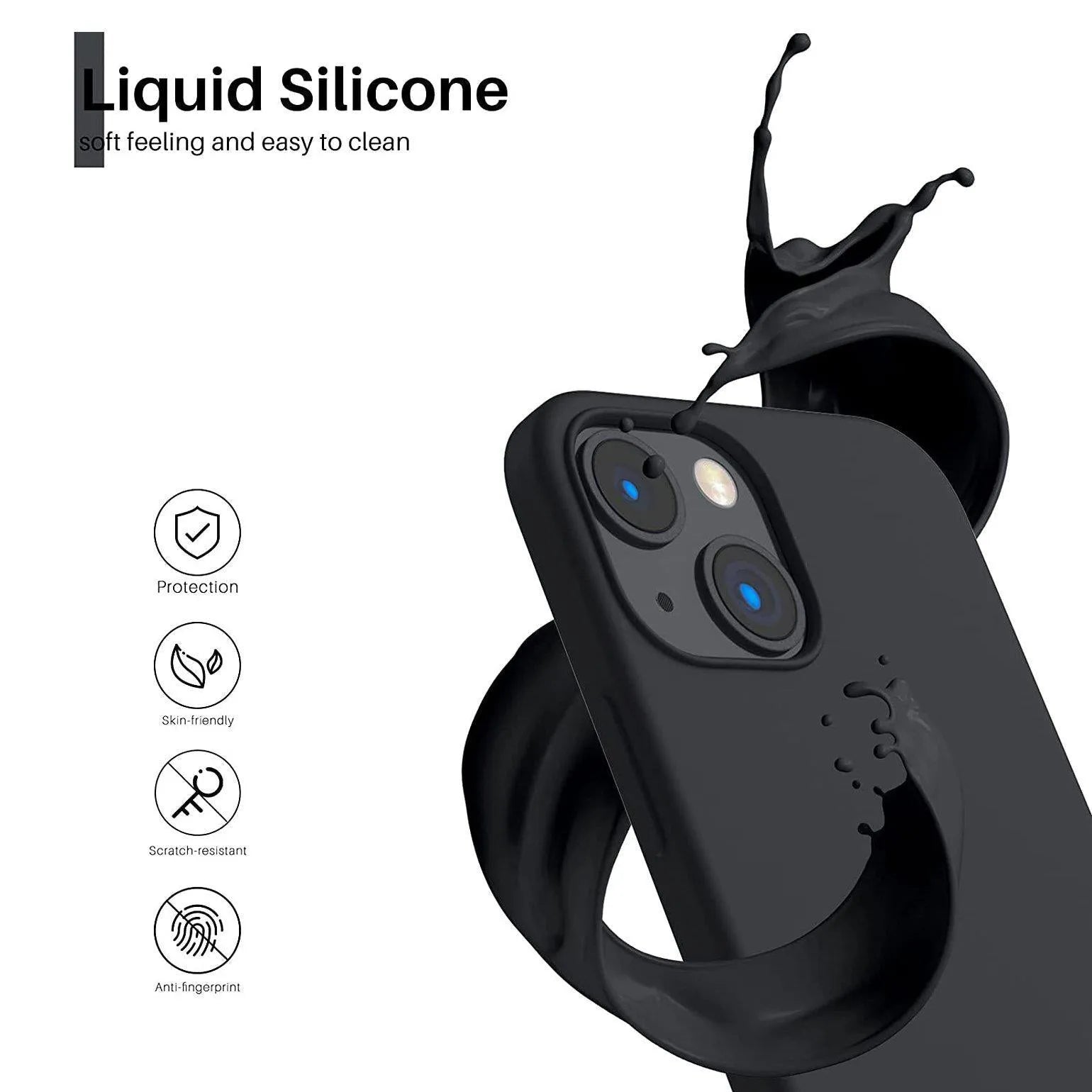 Liquid Silicone Case For Apple iPhone 13 Mini Luxury Shockproof Phone Cover Black