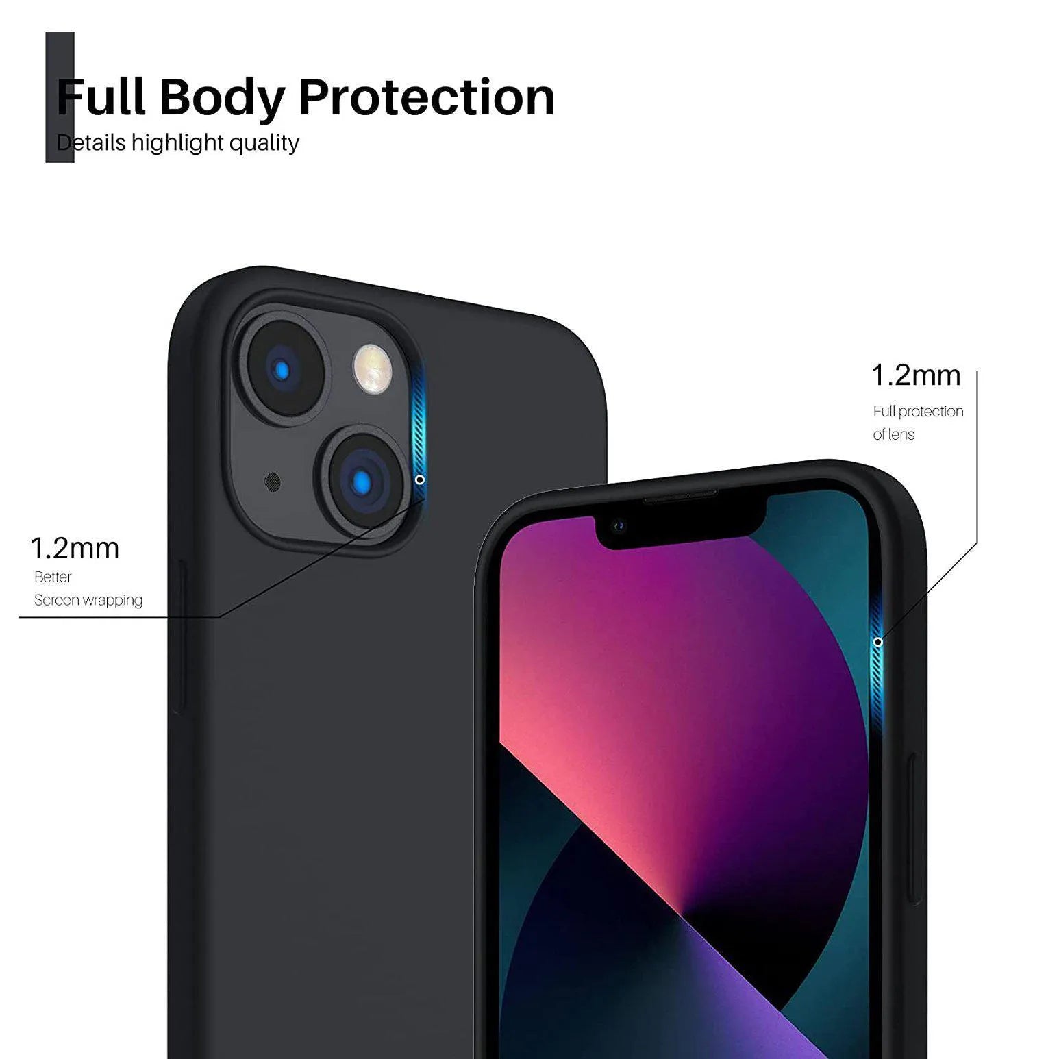 Liquid Silicone Case For Apple iPhone 13 Mini Luxury Shockproof Phone Cover Black