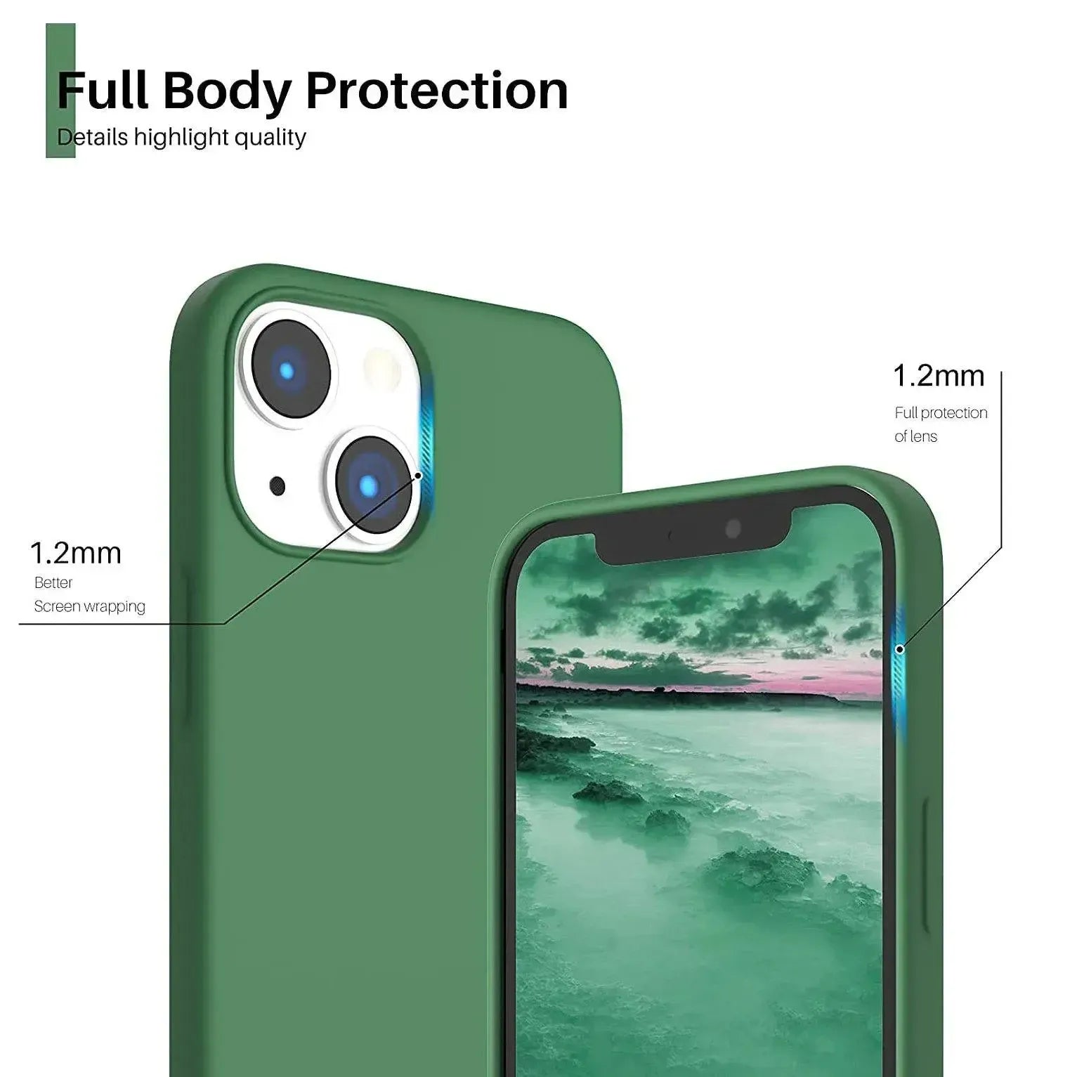 Liquid Silicone Case For Apple iPhone 13 Mini Luxury Shockproof Phone Cover Green