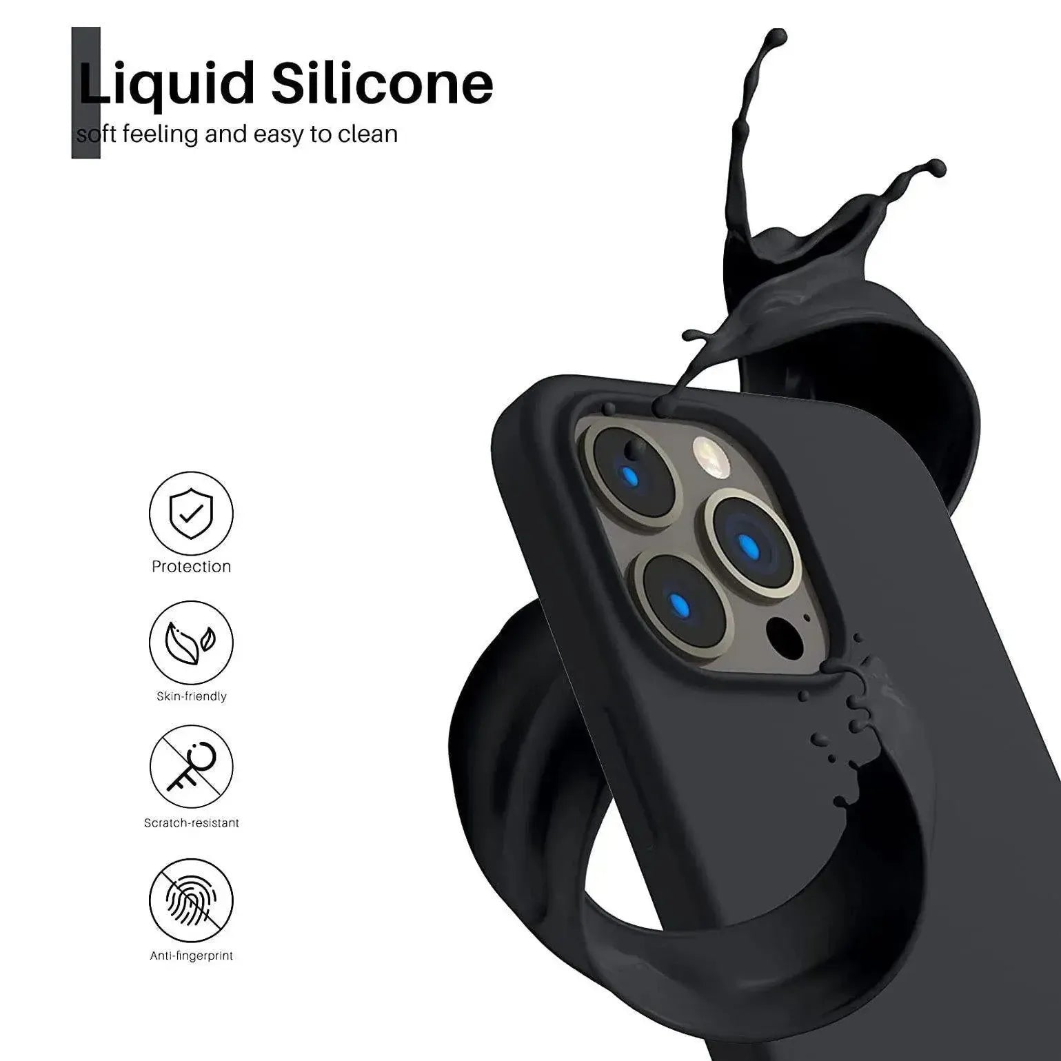 Liquid Silicone Case For Apple iPhone 13 Pro Luxury Shockproof Phone Cover Black