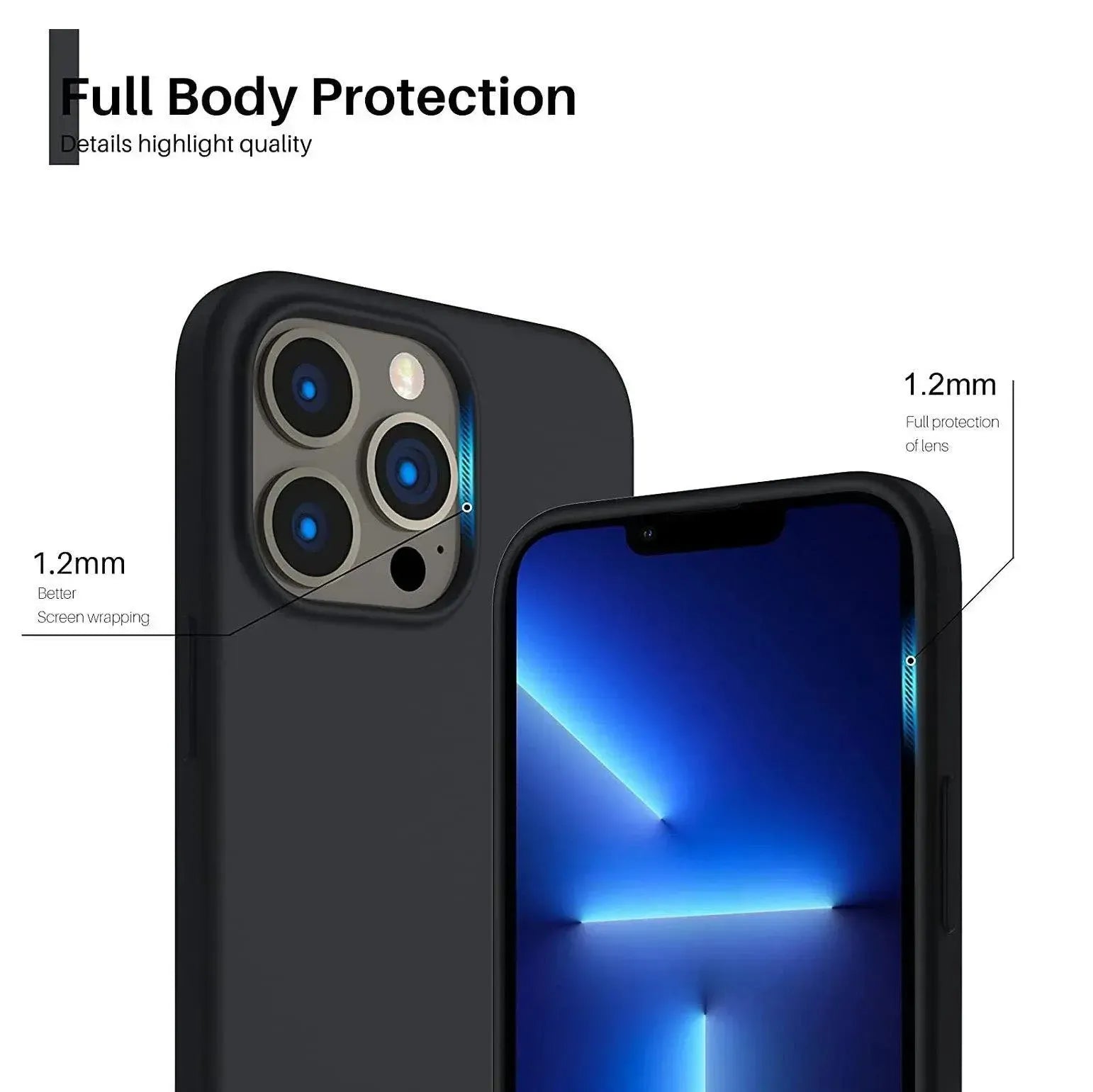 Liquid Silicone Case For Apple iPhone 13 Pro Luxury Shockproof Phone Cover Black