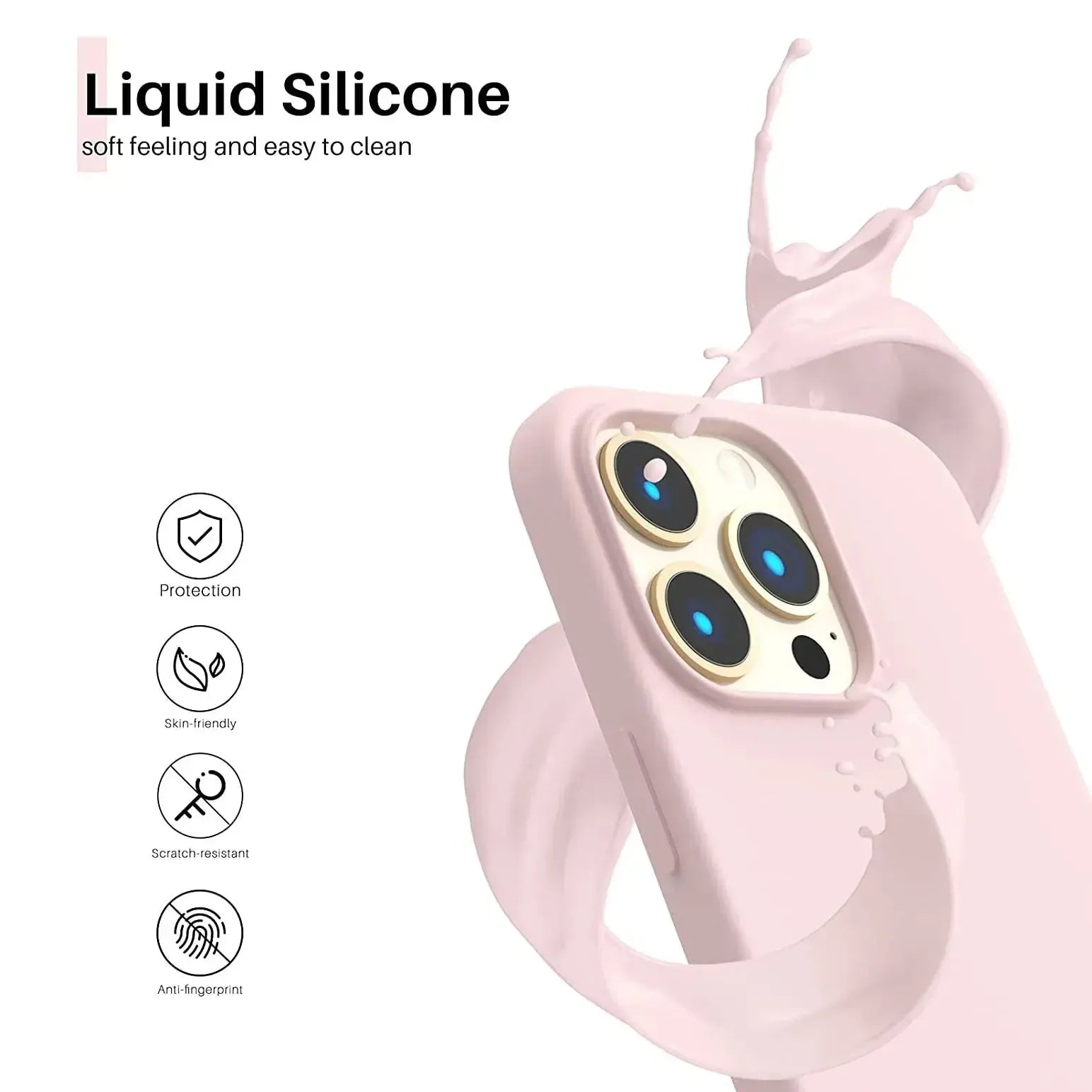 Liquid Silicone Case For Apple iPhone 13 Pro Luxury Shockproof Phone Cover - Chalk Pink
