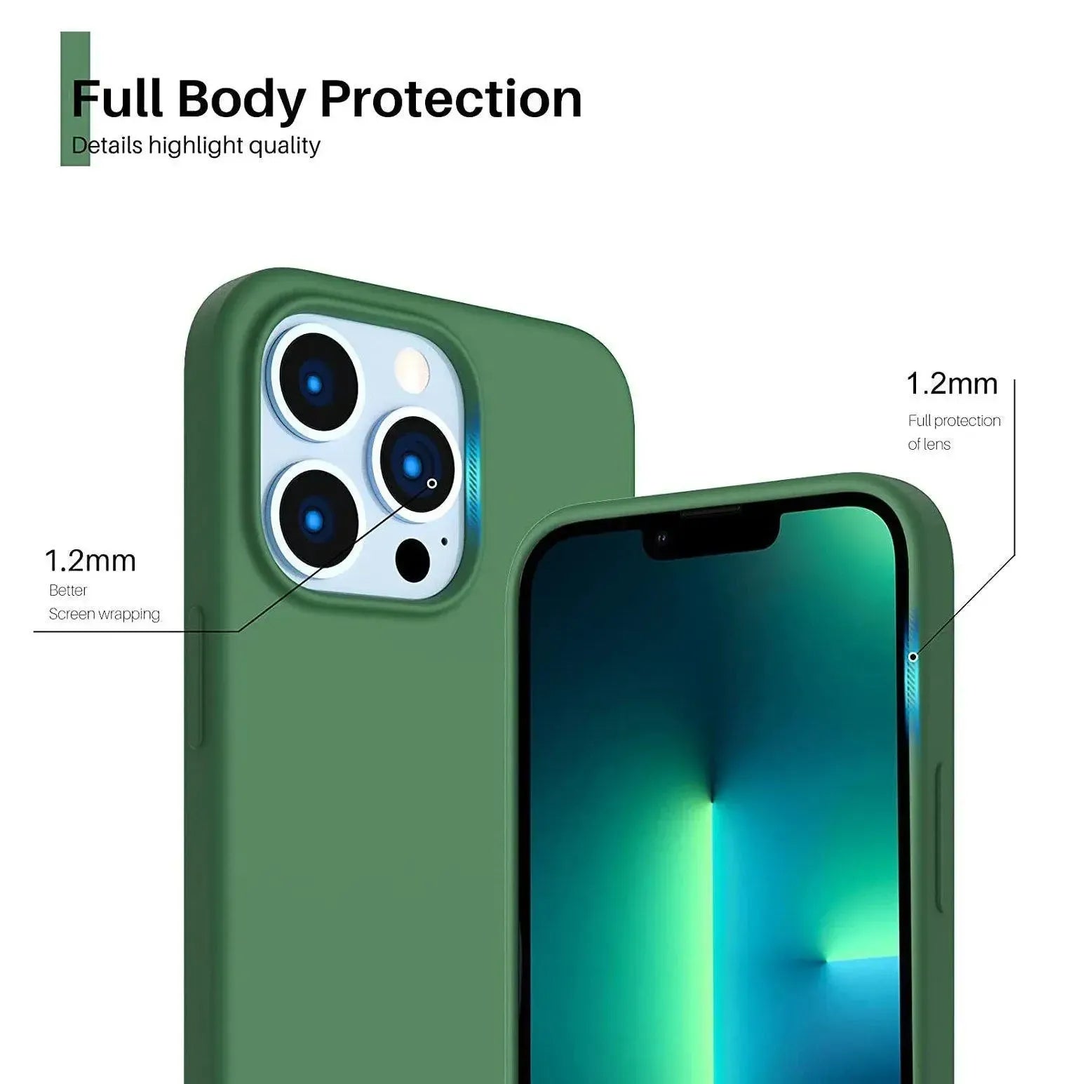 Liquid Silicone Case For Apple iPhone 13 Pro Luxury Shockproof Phone Cover Green