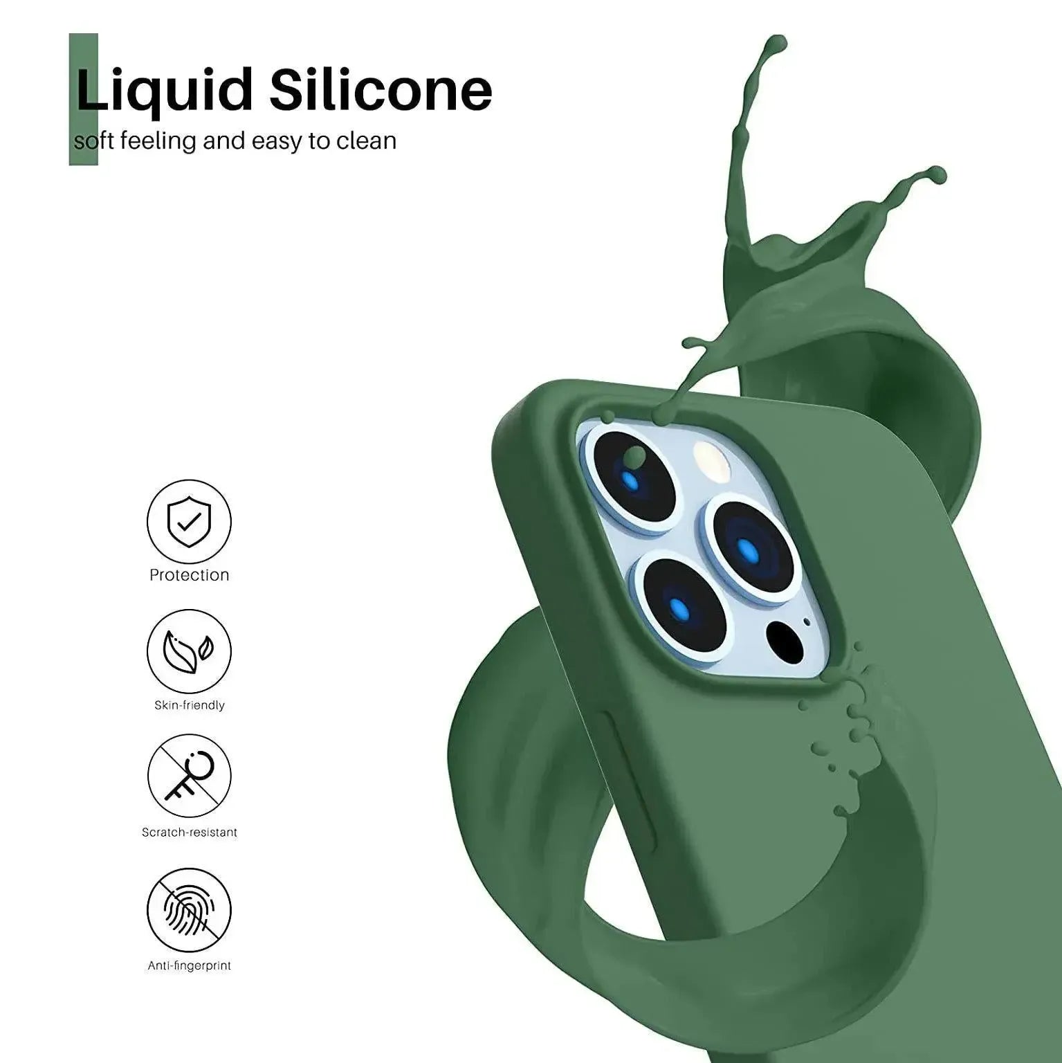 Liquid Silicone Case For Apple iPhone 13 Pro Luxury Shockproof Phone Cover Green