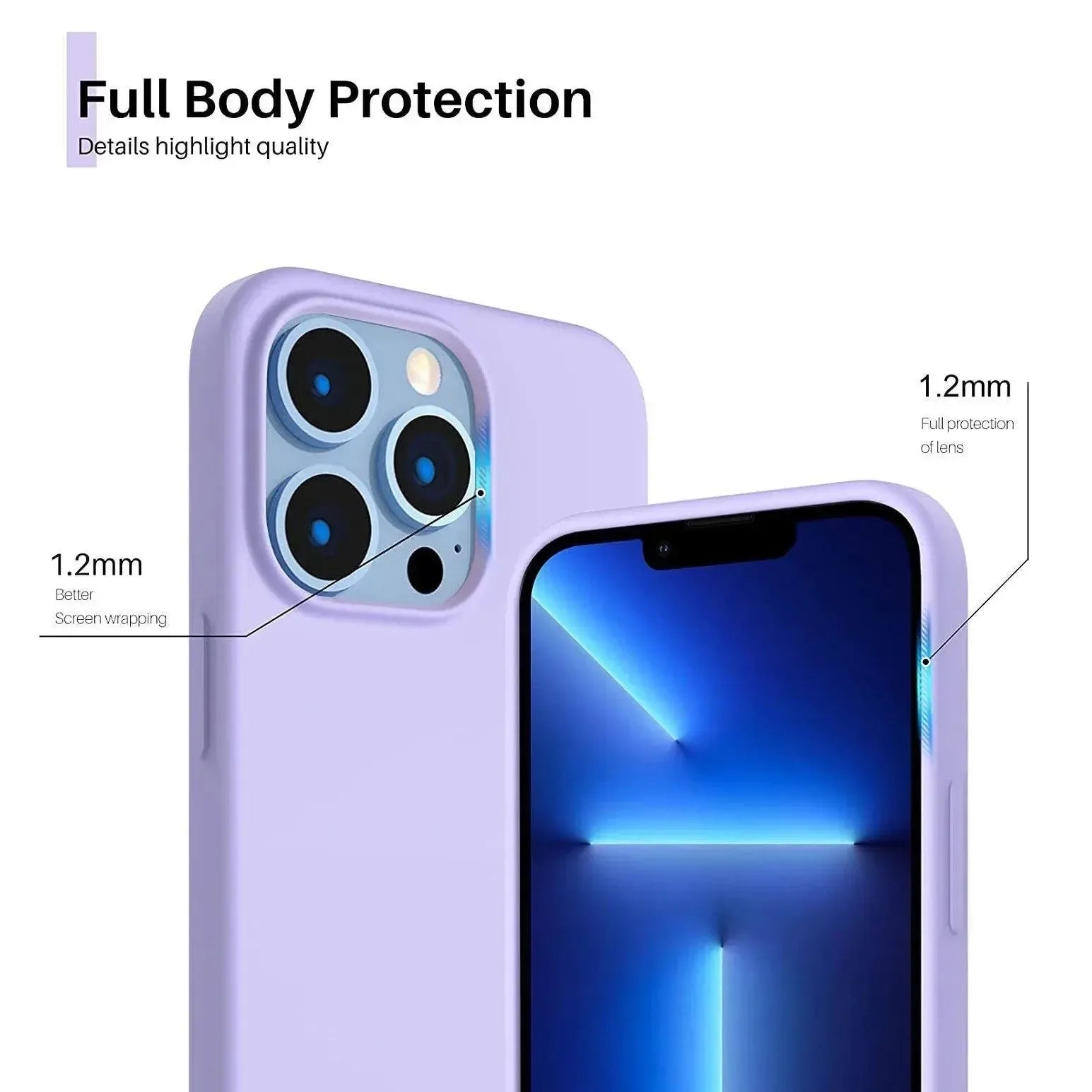 Liquid Silicone Case For Apple iPhone 13 Pro Luxury Shockproof Phone Cover - Lilac Purple