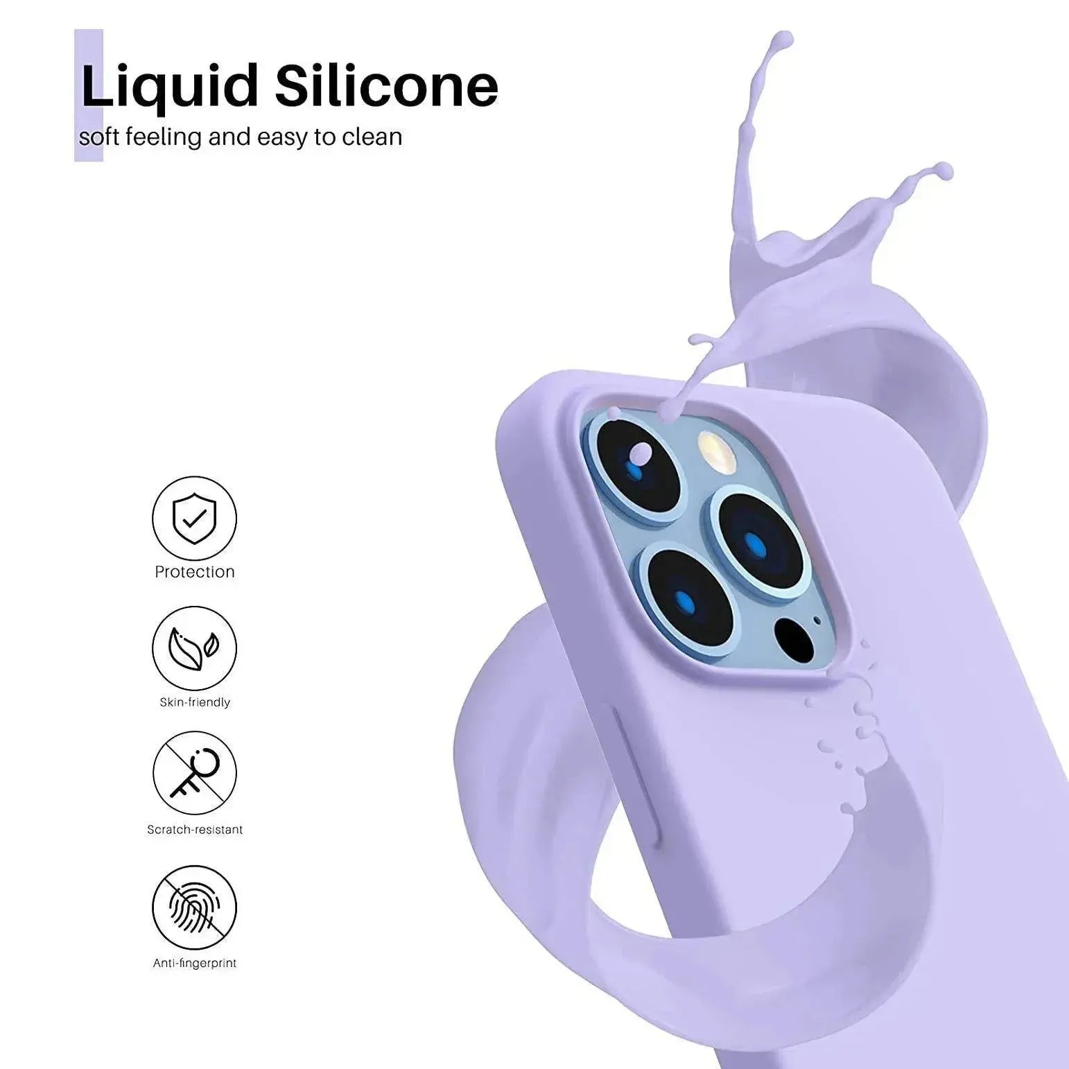 Liquid Silicone Case For Apple iPhone 13 Pro Luxury Shockproof Phone Cover - Lilac Purple