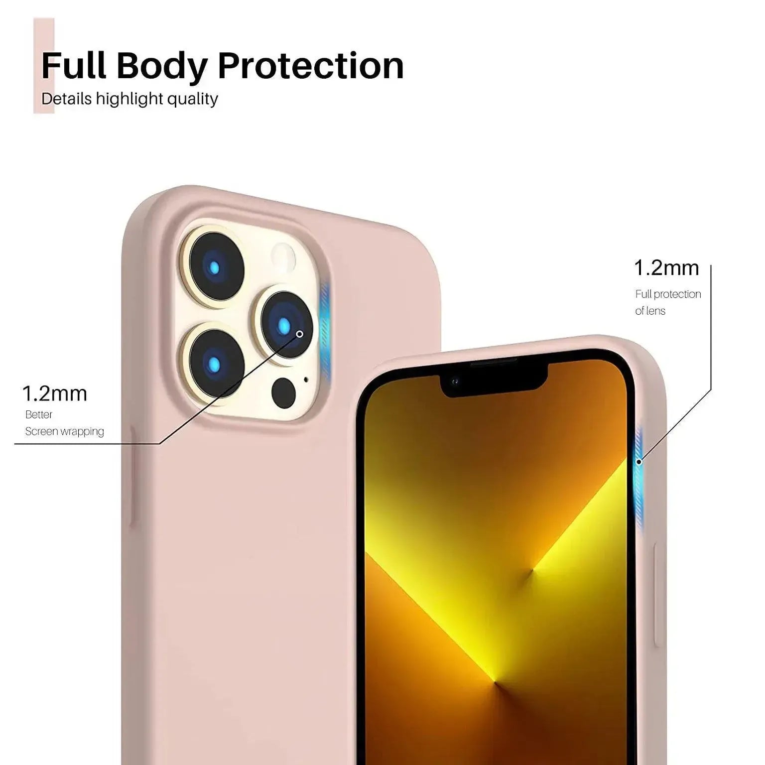 Liquid Silicone Case For Apple iPhone 13 Pro Luxury Shockproof Phone Cover - Pink Sand