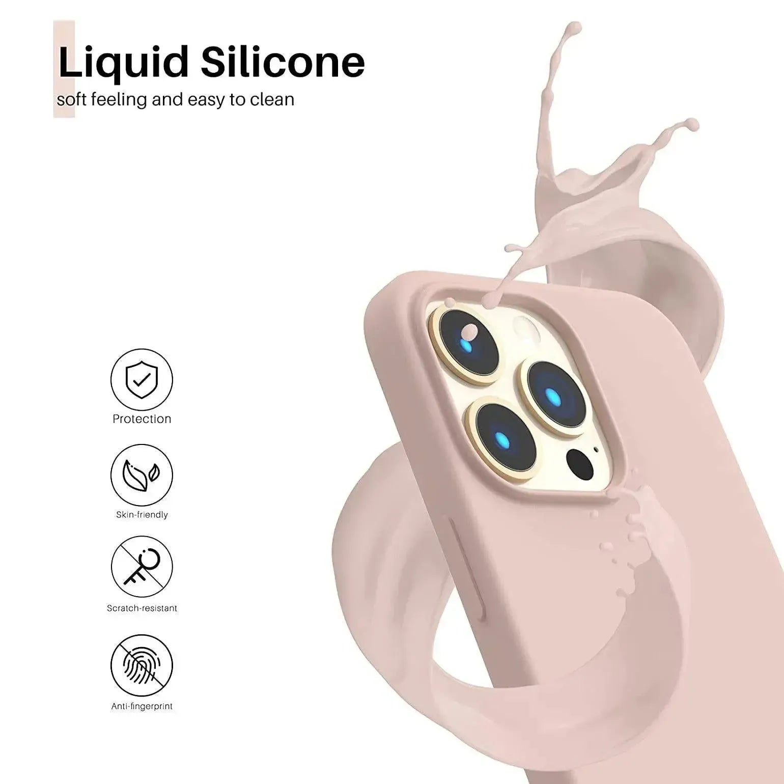 Liquid Silicone Case For Apple iPhone 13 Pro Luxury Shockproof Phone Cover - Pink Sand