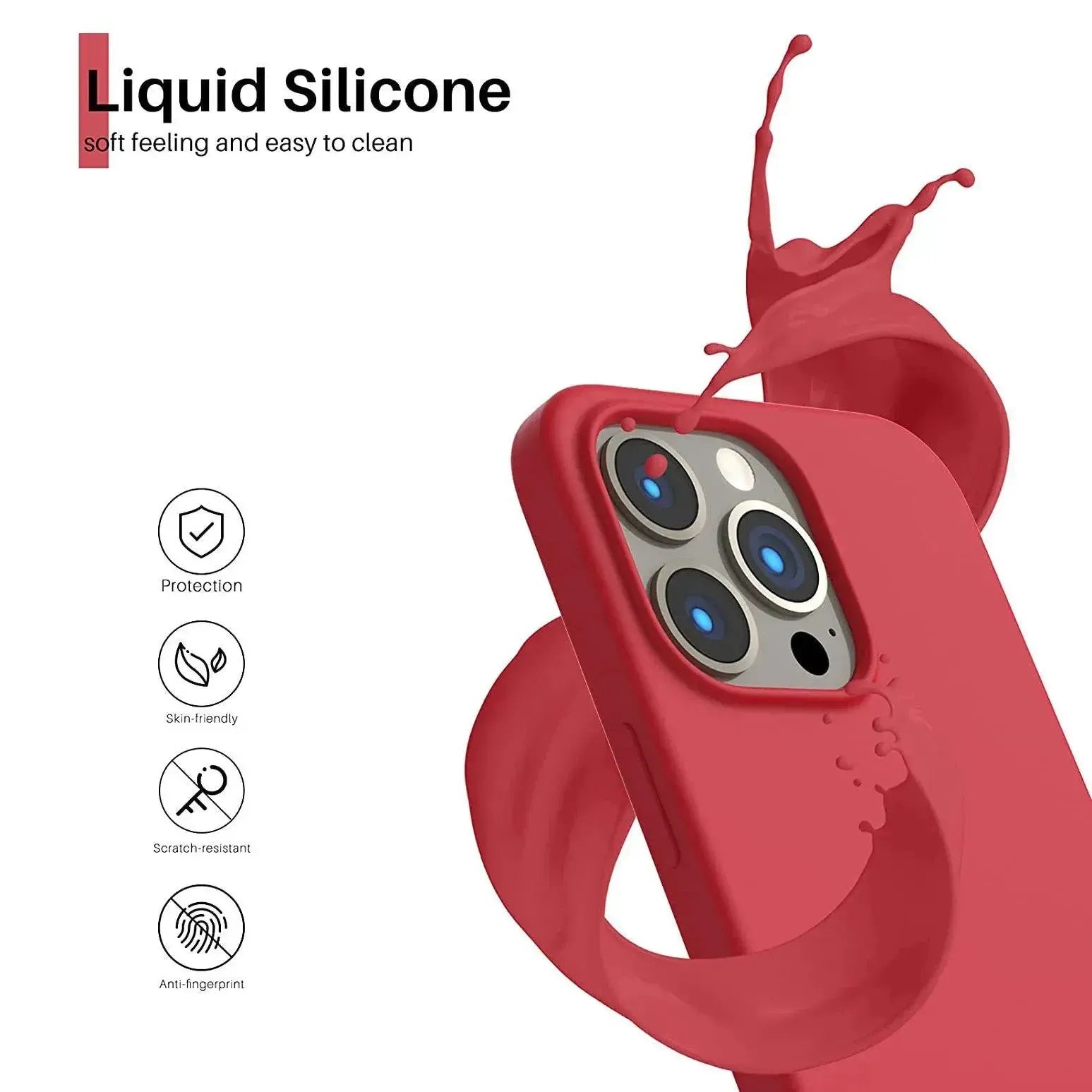 Liquid Silicone Case For Apple iPhone 13 Pro Luxury Shockproof Phone Cover Red