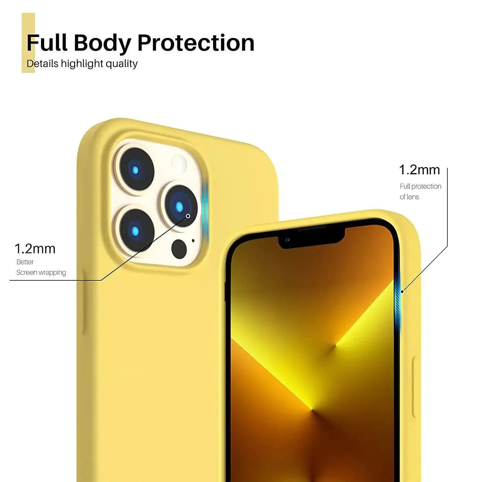 Liquid Silicone Case For Apple iPhone 13 Pro Luxury Shockproof Phone Cover Yellow