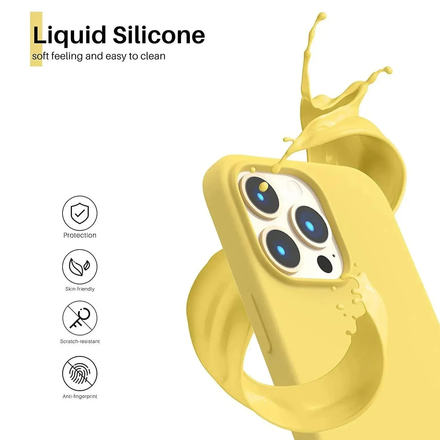 Liquid Silicone Case For Apple iPhone 13 Pro Luxury Shockproof Phone Cover Yellow