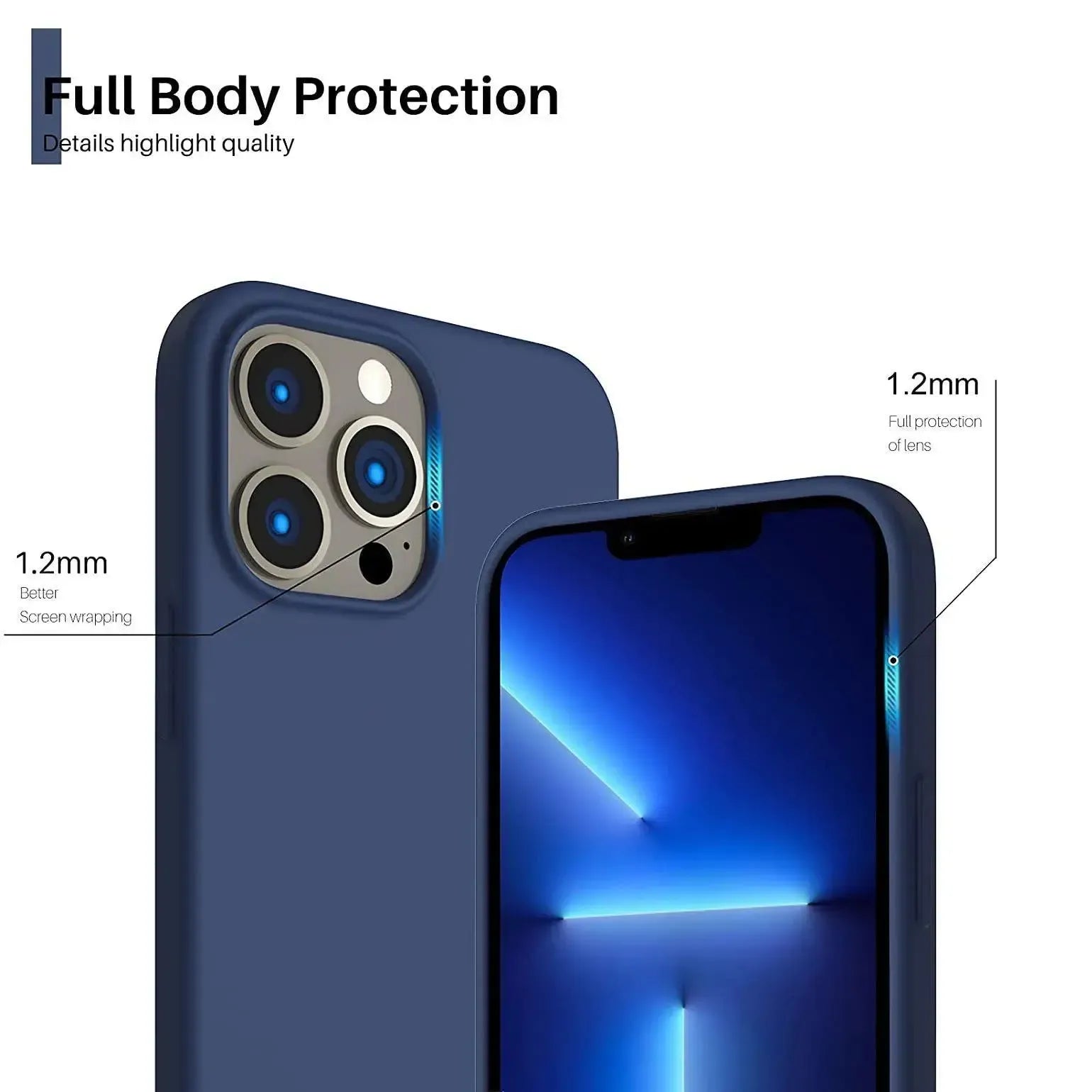 Liquid Silicone Case For Apple iPhone 13 Pro Max Luxury Shockproof Phone Cover Blue